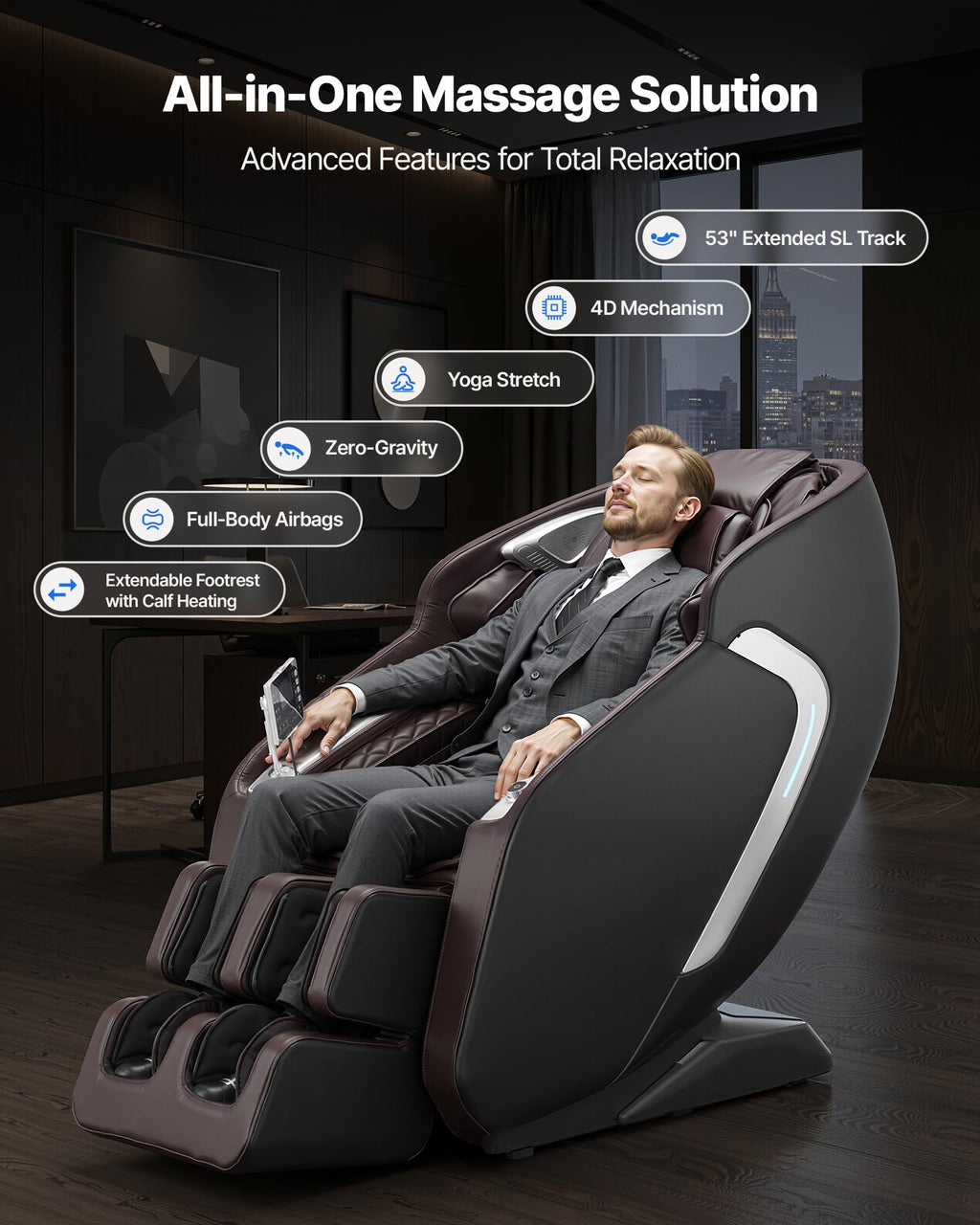 VEVOR Massage Chair - Full Body Zero Gravity Recliner with Multi Auto Modes, 3D Shiatsu, Heating, Bluetooth Speaker, Airbag, Foot Roller, and Touch Screen