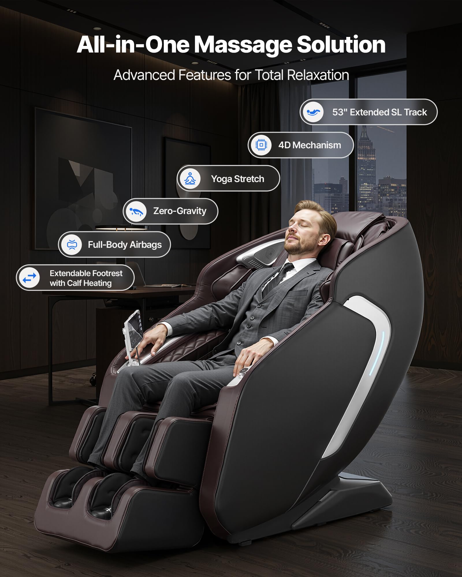 VEVOR Massage Chair - Full Body Zero Gravity Recliner with Multi Auto Modes, 3D Shiatsu, Heating, Bluetooth Speaker, Airbag, Foot Roller, and Touch Screen