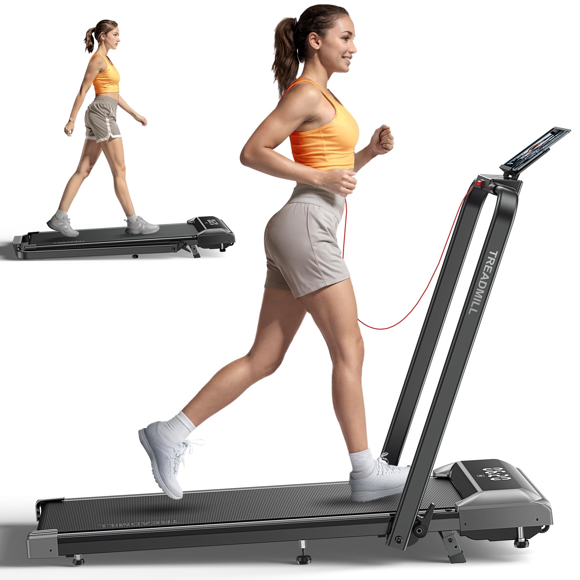 Acezoe Walking Pad Treadmill with Incline, 2 in 1 Foldable Treadmills for Home Small Office, 300lbs Portable Compact Under Desk Treadmill with App, Remote Control and LED Display