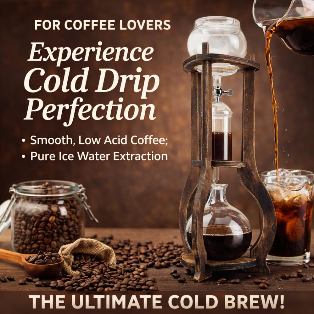 Nispira Cold Brew Drip Tower Iced Coffee Maker Glass Wooden Stand 25 Cups