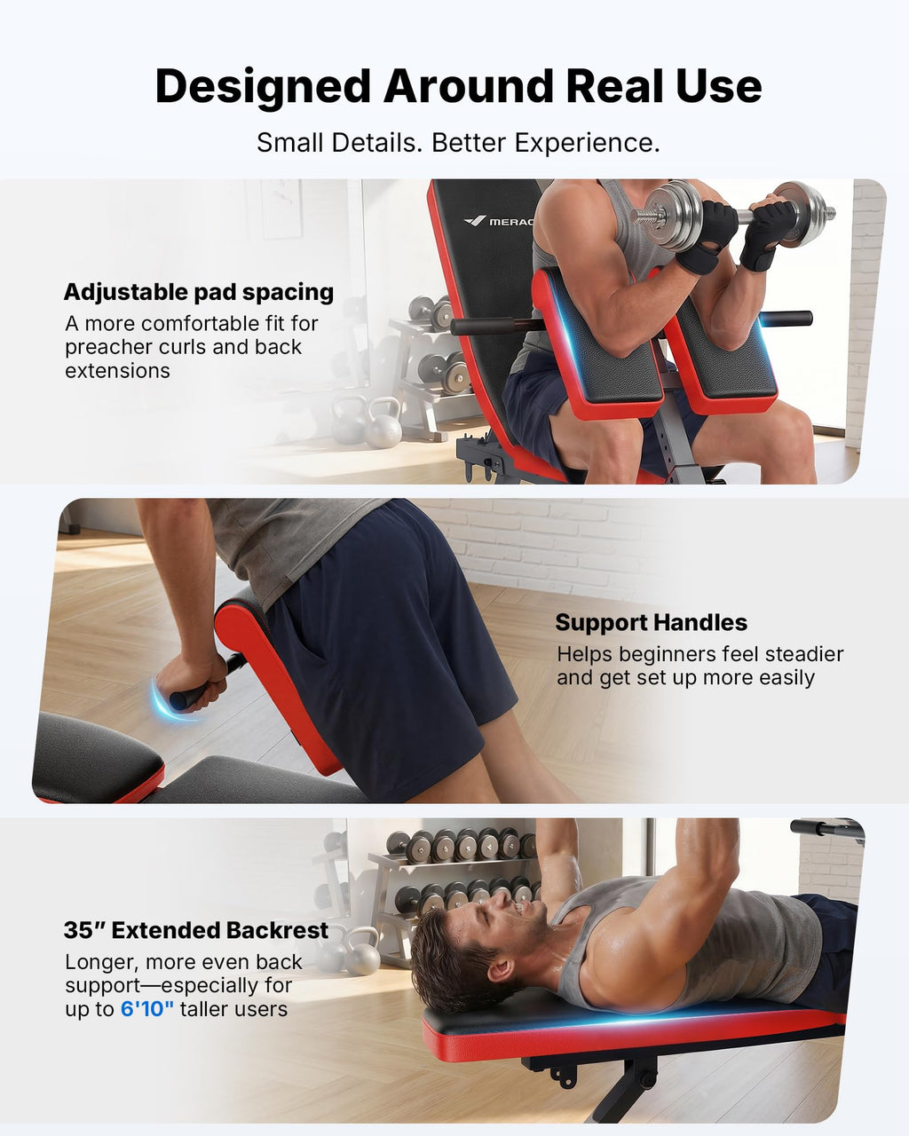 MERACH Roman Chair Back Extension, Adjustable Weight Bench, Home Gym Sit Up Bench for Glutes & Ab Workouts, Back Extension Machine, Hyperextension Roman Chair for Lower Back Pain Relief