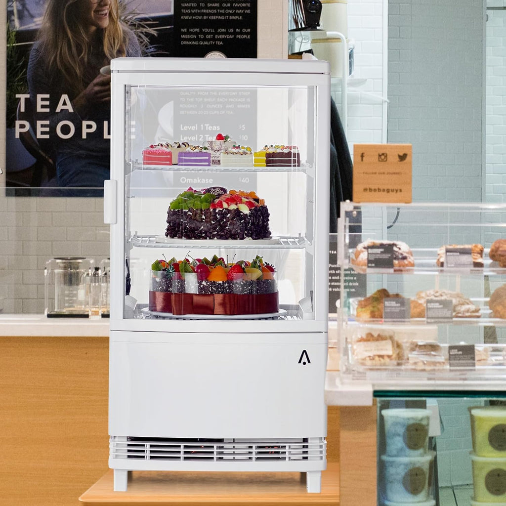 Commercial Display Refrigerator, 3.5 cu. ft./98 Liter Countertop Refrigerated Cake Display Cabinet, Refrigerator with Adjustable Shelves and Digital Controls, LED Display, For Cafes, Bakeries, White