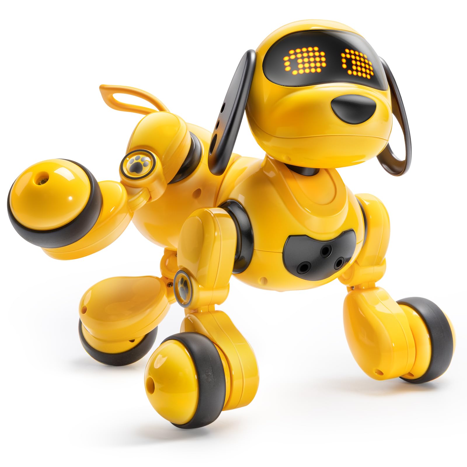 Ruko 18011 Robot Dog Toy, Smart Interactive Puppy with 30+ LED Faces, Remote & Gesture Control, Programmable Electronic Pet for Kids Ages 3–8, Black & Gold