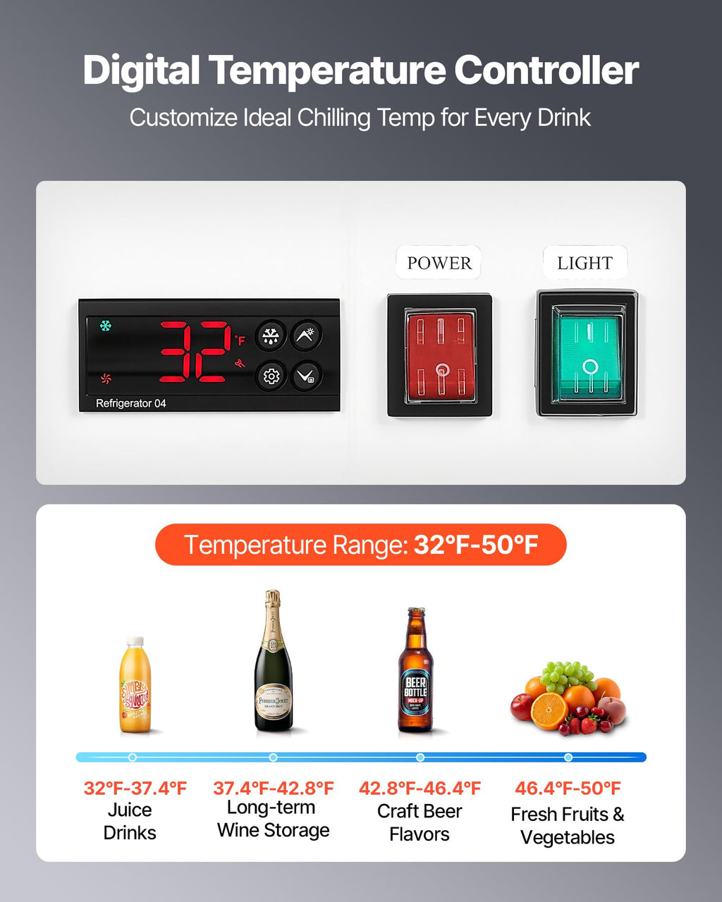 VEVOR Commercial Merchandiser Refrigerator, 6.9 Cu.Ft / 195L Glass Door Display Refrigerator, Upright Beverage Cooler Fridge with 4 Adjustable Shelves, Soft LED Light & Casters for Homes Shops Bars