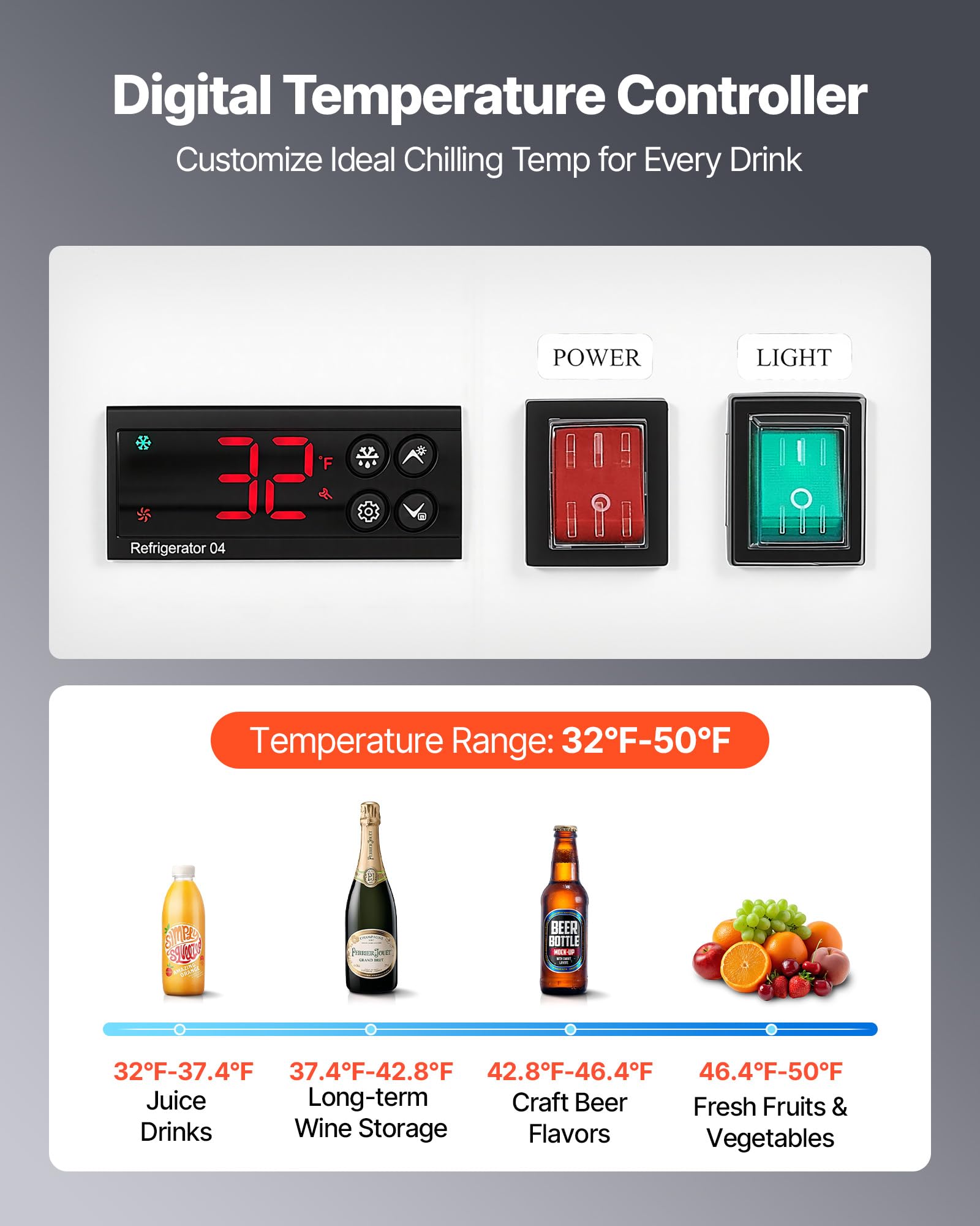 VEVOR Commercial Merchandiser Refrigerator, 6.9 Cu.Ft / 195L Glass Door Display Refrigerator, Upright Beverage Cooler Fridge with 4 Adjustable Shelves, Soft LED Light & Casters for Homes Shops Bars