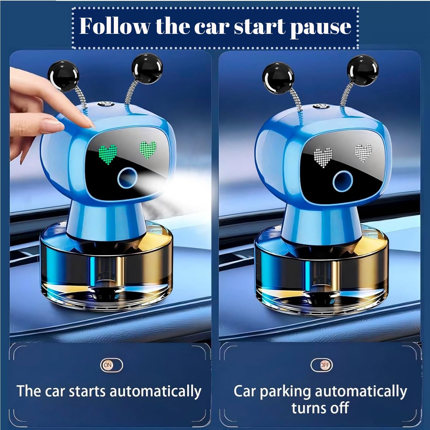 Robot Intelligent Aromatherapy Machine, Smart Cute Robot Car Air Freshener - Fine Spray/Fillable/Four-Gear Adjustment/Vibration Sensing/On-Off/Large Capacity Long-Lasting Fragrance/Black-V2(Cologne)