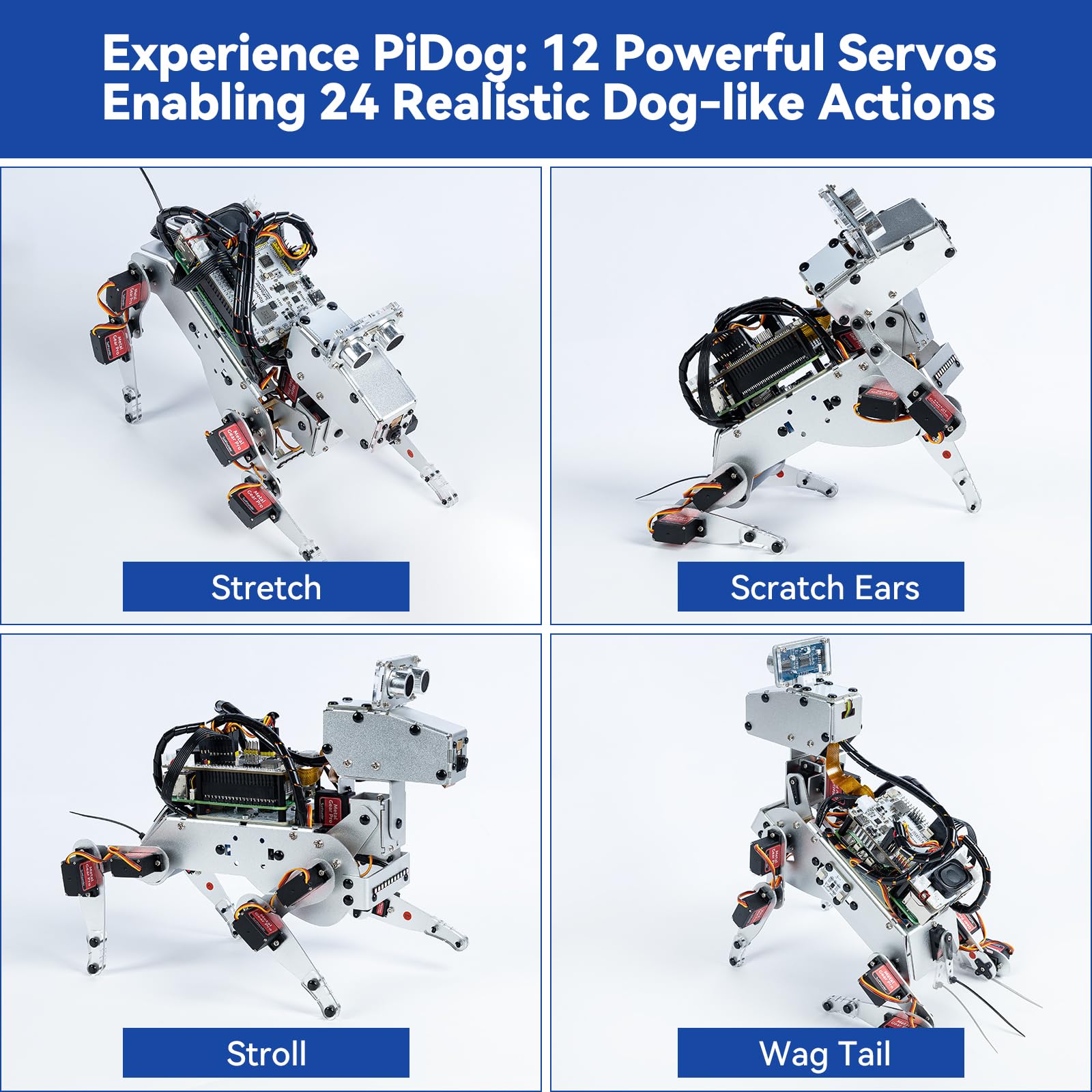 SunFounder PiDog AI Robot Dog Kit for Raspberry Pi 5/4/3B+/Zero 2W, Openclaw LLMs ChatGPT/Gemini/Grok, Voice&Video Recognition, Python, App, Battery, Gyroscope, Camera (RPI NOT Included)