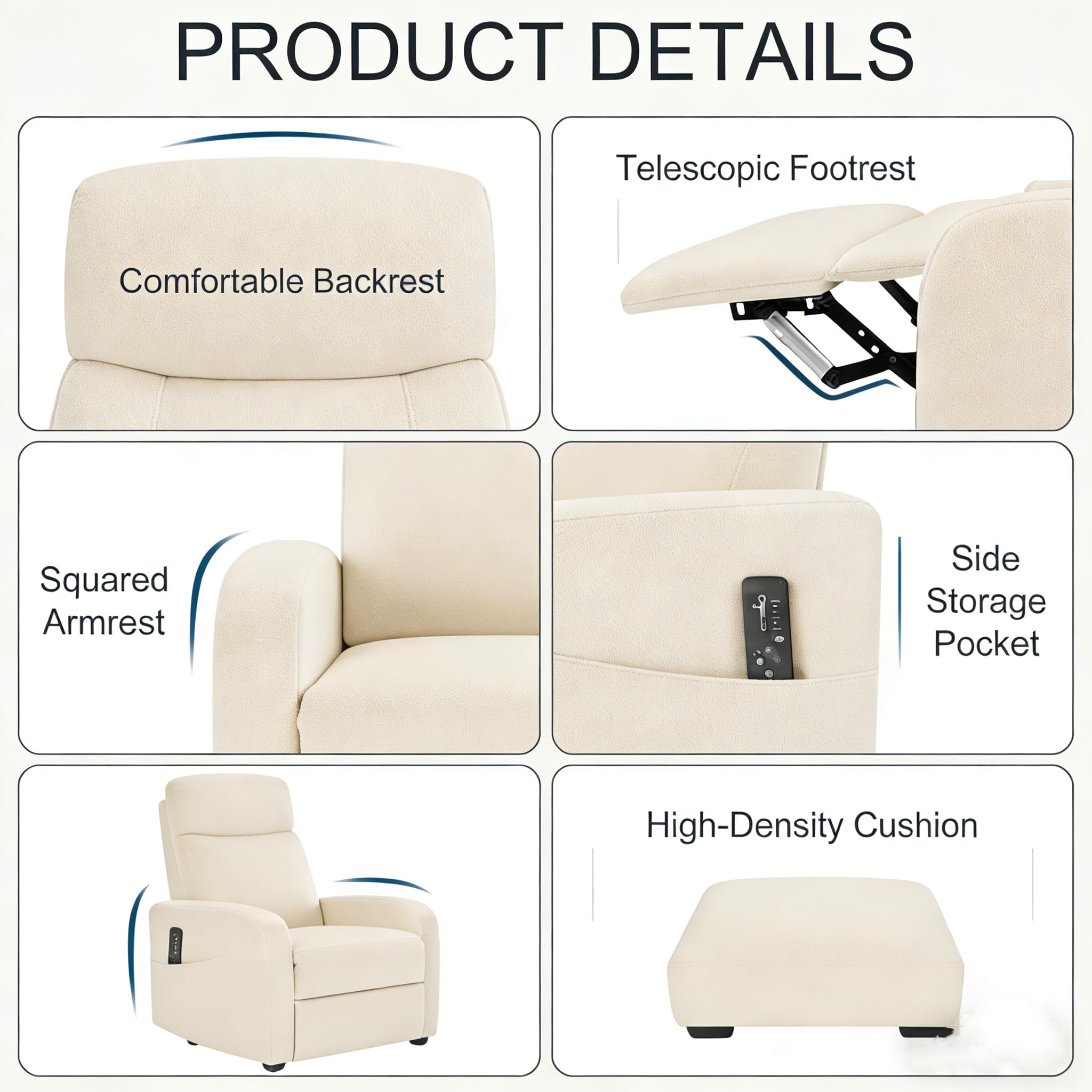 Simple Deluxe Massage Recliner Chair - Adjustable PU Leather Recliner, Luxe Reading Chair & Sofa Chair for Living Room Chairs or Bedroom Chair, Small Recliner for Home Theater, Black