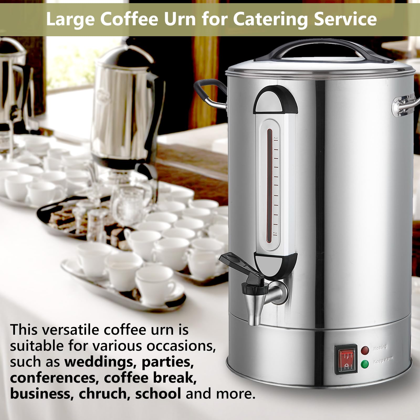 Commercial Coffee Urn 24L 160Cup Stainless Steel Quick Brew Hot Dispenser for Catering, Commercial Grade Large Capacity Coffee Maker For Meeting Rooms, Church, School, for 100+ Guests