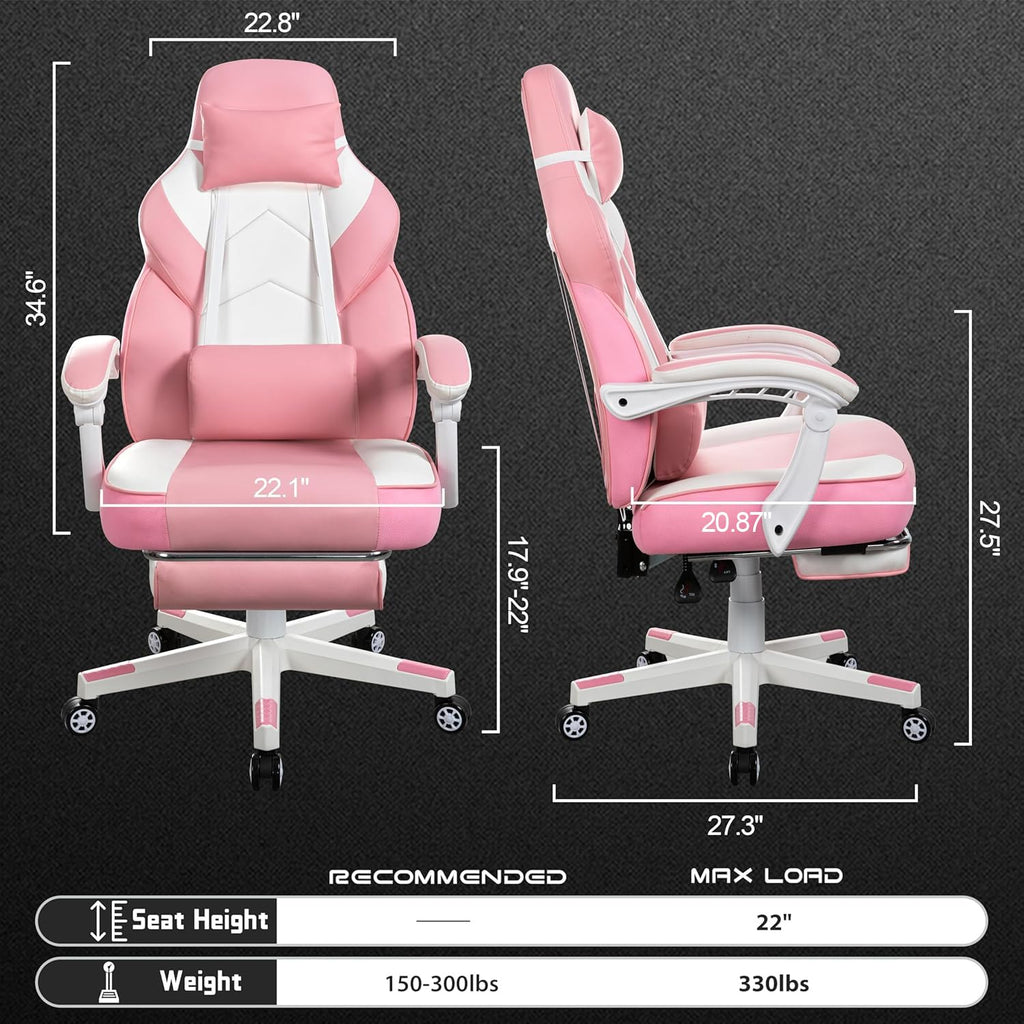 Gaming Chair for Adult, Computer Chair with Footrest Video Game Chair Big and Tall Gaming Chair with Massage Lumbar Support, Adjustable Height and 360° Swivel Seat(Grey)
