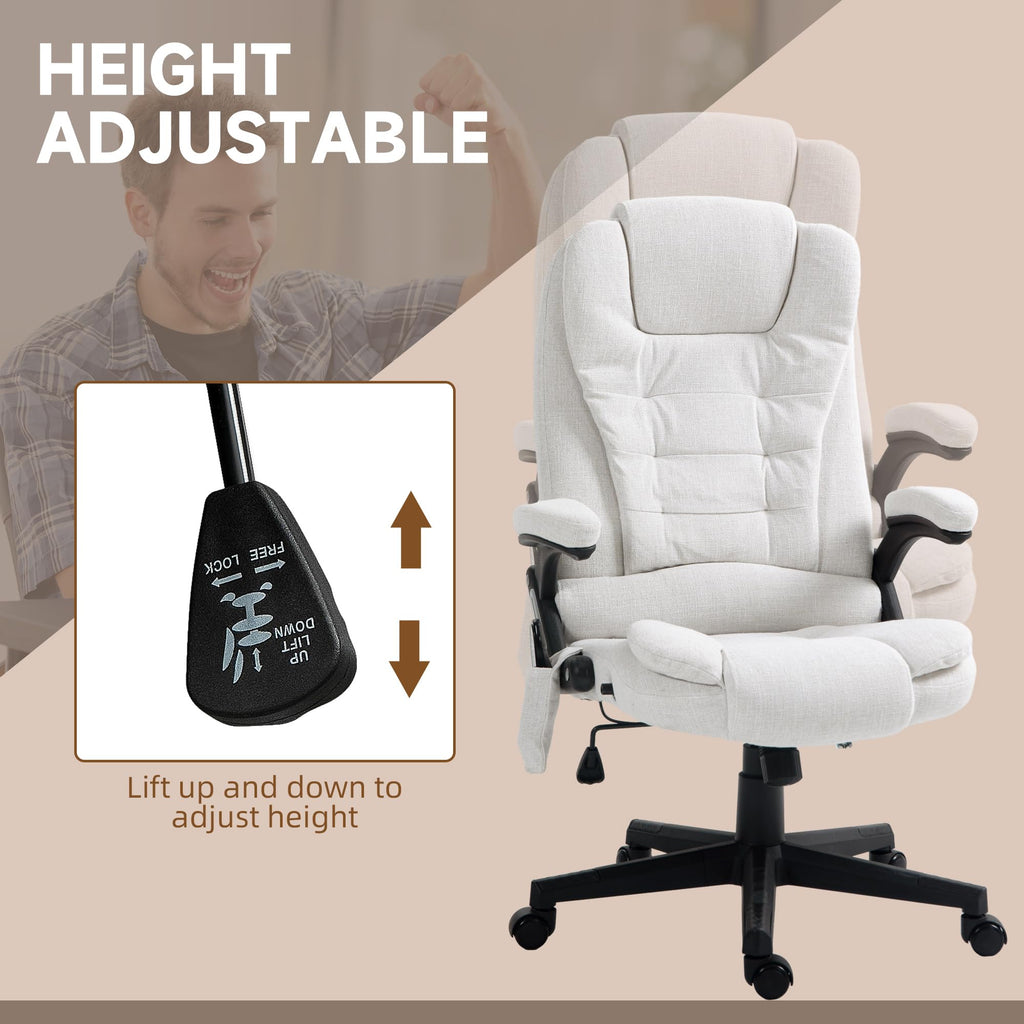 Vinsetto 6 Point Vibrating Massage Office Chair with Heat, Linen High Back Executive Office Chair with Reclining Backrest, Padded Armrests and Remote, Black