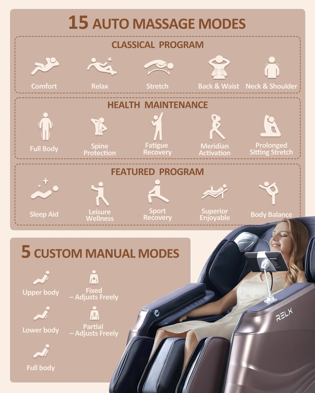RELX 2026 Massage Chair Full Body, 20 Modes Zero Gravity SL-Track Shiatsu Massage Chair Built-in Heat System, Airbag Massage with Body Scan, Deep Yoga Stretch, Calfrest Extension and AI Control(White)