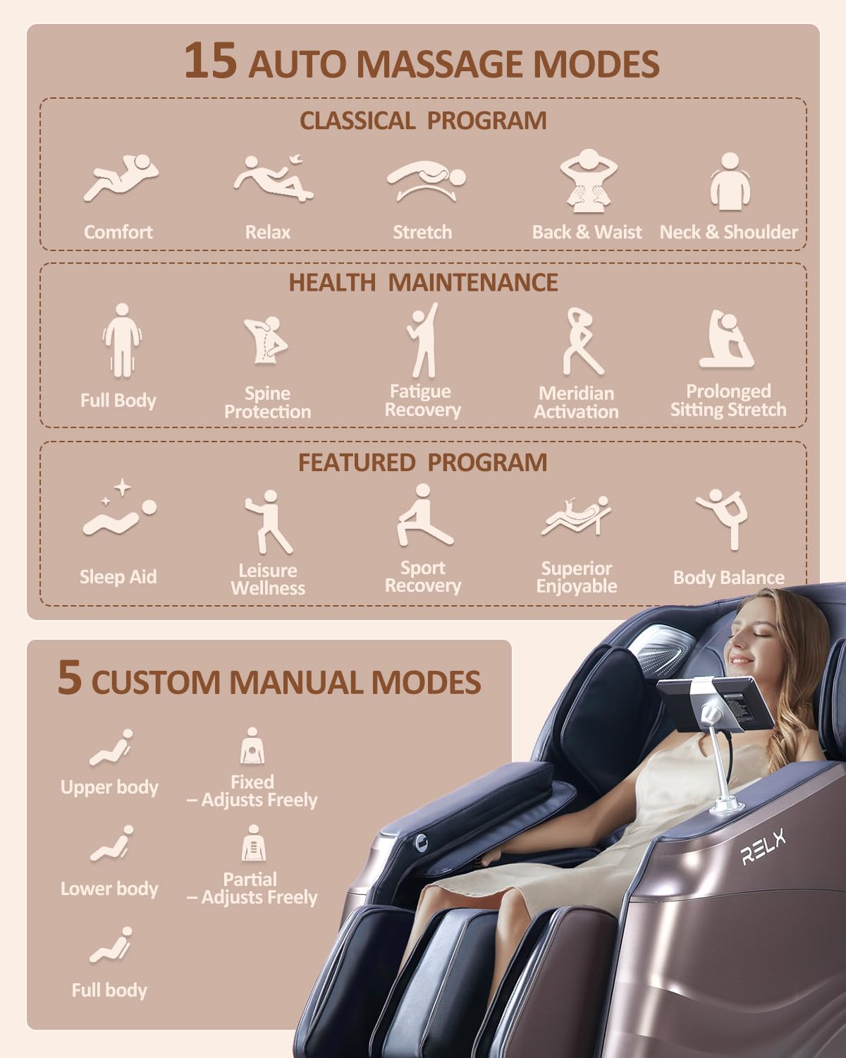 RELX 2026 Massage Chair Full Body, 20 Modes Zero Gravity SL-Track Shiatsu Massage Chair Built-in Heat System, Airbag Massage with Body Scan, Deep Yoga Stretch, Calfrest Extension and AI Control(White)