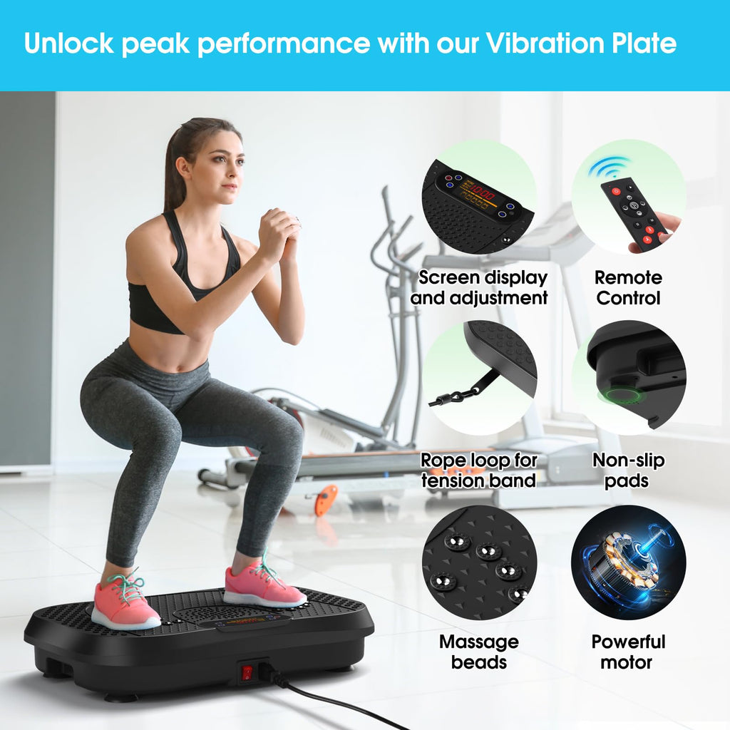 SoftGym Waver Vibration Plate Exercise Machine for Lymphatic Drainage Weight Loss,120 Speed Levels Vibrating Platform with Resistance Bands,Full-Body Workout Equipment for Muscle Toning