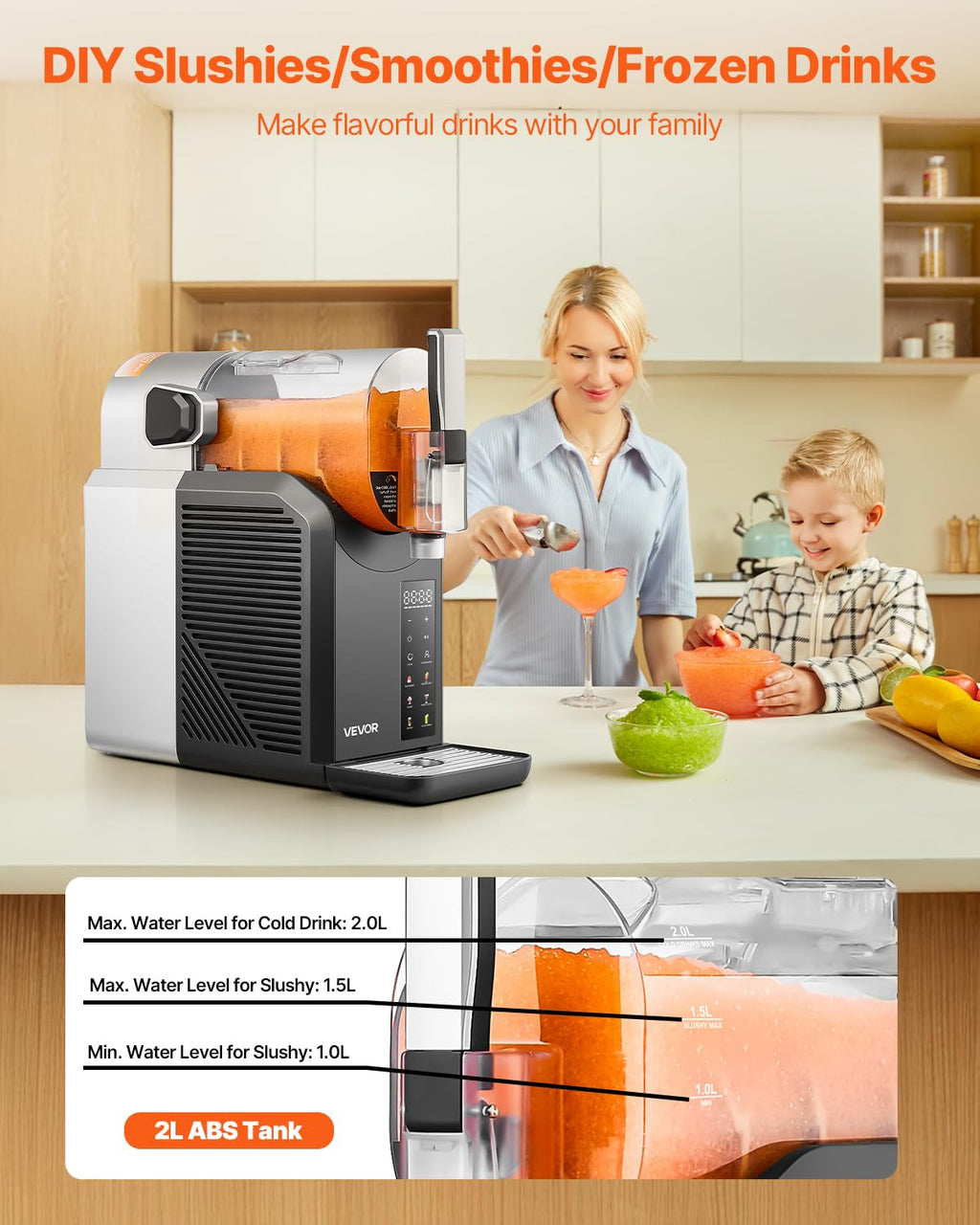 VEVOR Slushie Machine, 4L/135oz No Ice Needed Slushy Machine for Home, Frozen Drink Maker with Single Tank, Margarita Machine with Self-Cleaning, for Frozen Margaritas, Frappés, Milkshake & More