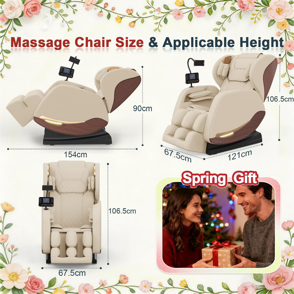 2026 Massage Chair, Massage Chairs Full Body and Recliner with 14 Fixed Points, Zero Gravity, Wood Grain Leather, Foot Massage, Airbags, Lumbar Heating, Bluetooth and Control Screen