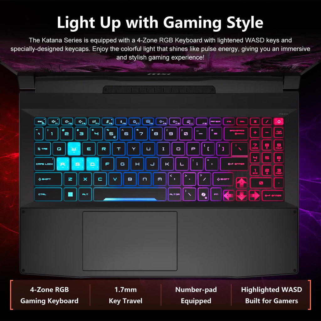 msi Katana 15 HX RTX 5050 Intel i7-14650HX 32GB DDR5 1TB SSD Gaming Laptop | 15.6" 144Hz FHD IPS-Level, 4 zone RGB keyboard w/Anti-Ghost Key,HDMI, 75Whr Battery, Windows 11 Home