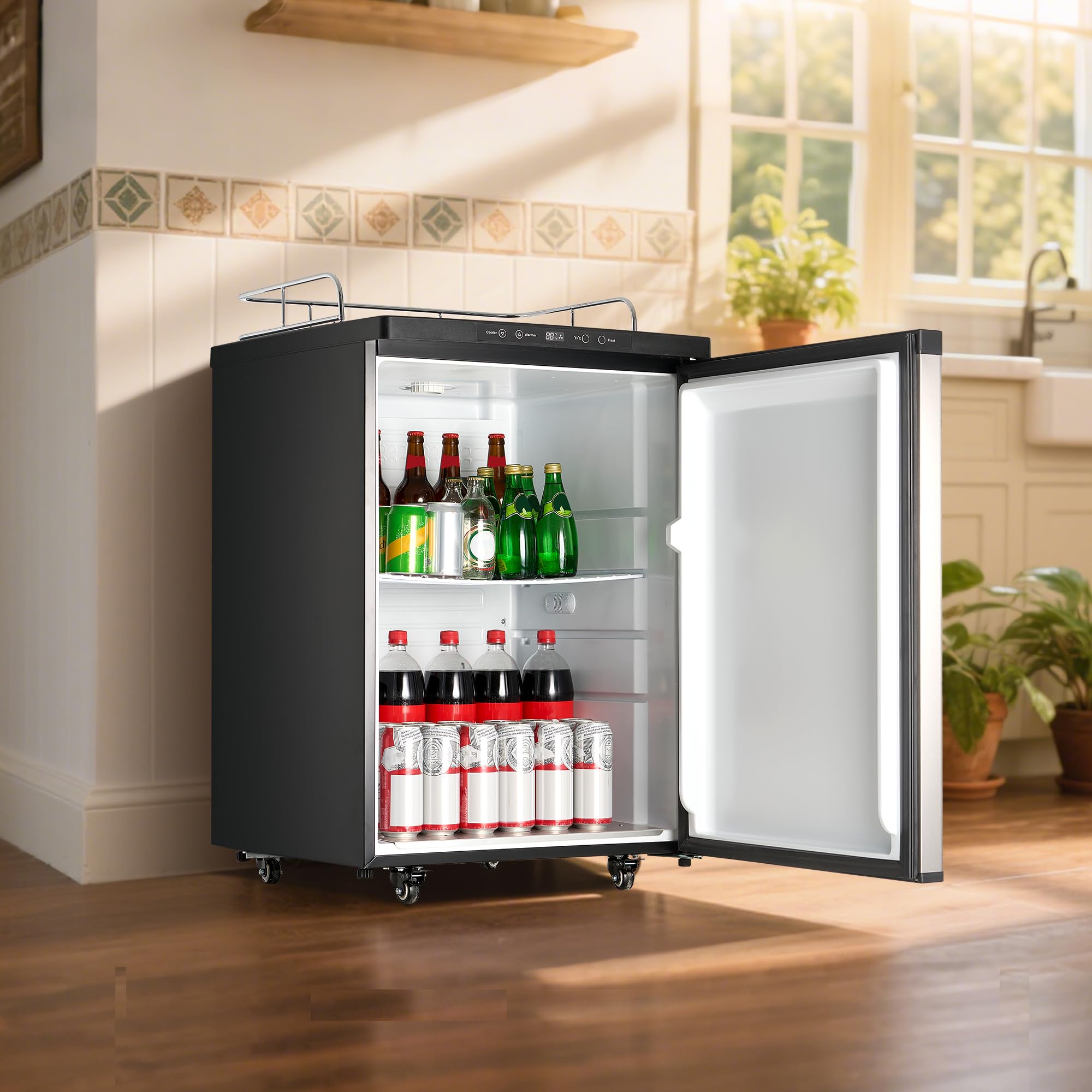 VEVOR Beer Kegerator, Dual Tap Commercial Draft Beer Dispenser for D system, Full Size Keg Refrigerator with 5lbs CO2 Tank, Hold 2 Sixth / 2 Ball lock keg, Black