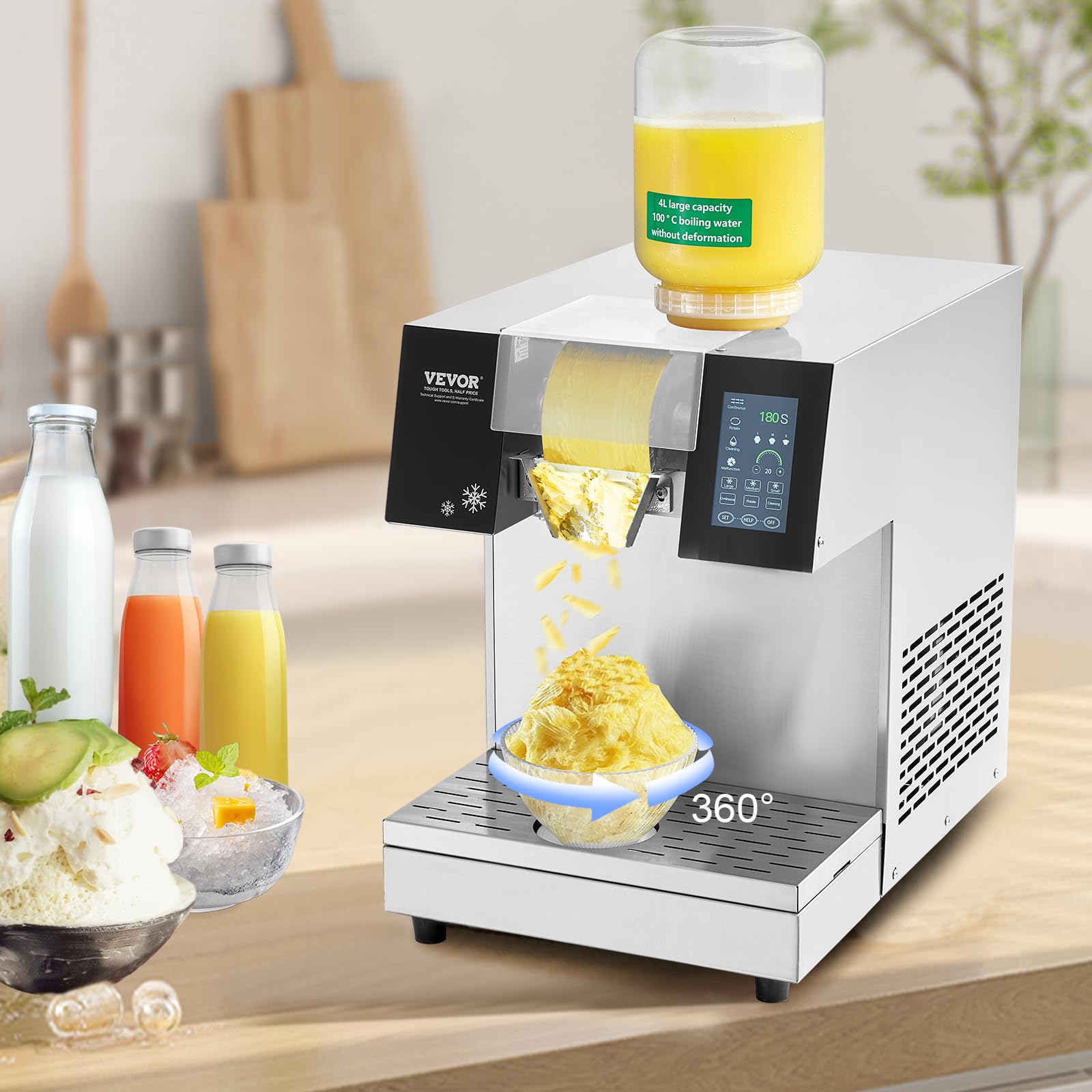 VEVOR Commercial Snowflake Ice Machine, 397LBS/24H Snowflake Ice Maker, Stainless Steel Ice Shaver Machine, Electric Snow Cone Maker, Liquid Cooling System for Rapid Heat Dissipation, Ice Cream