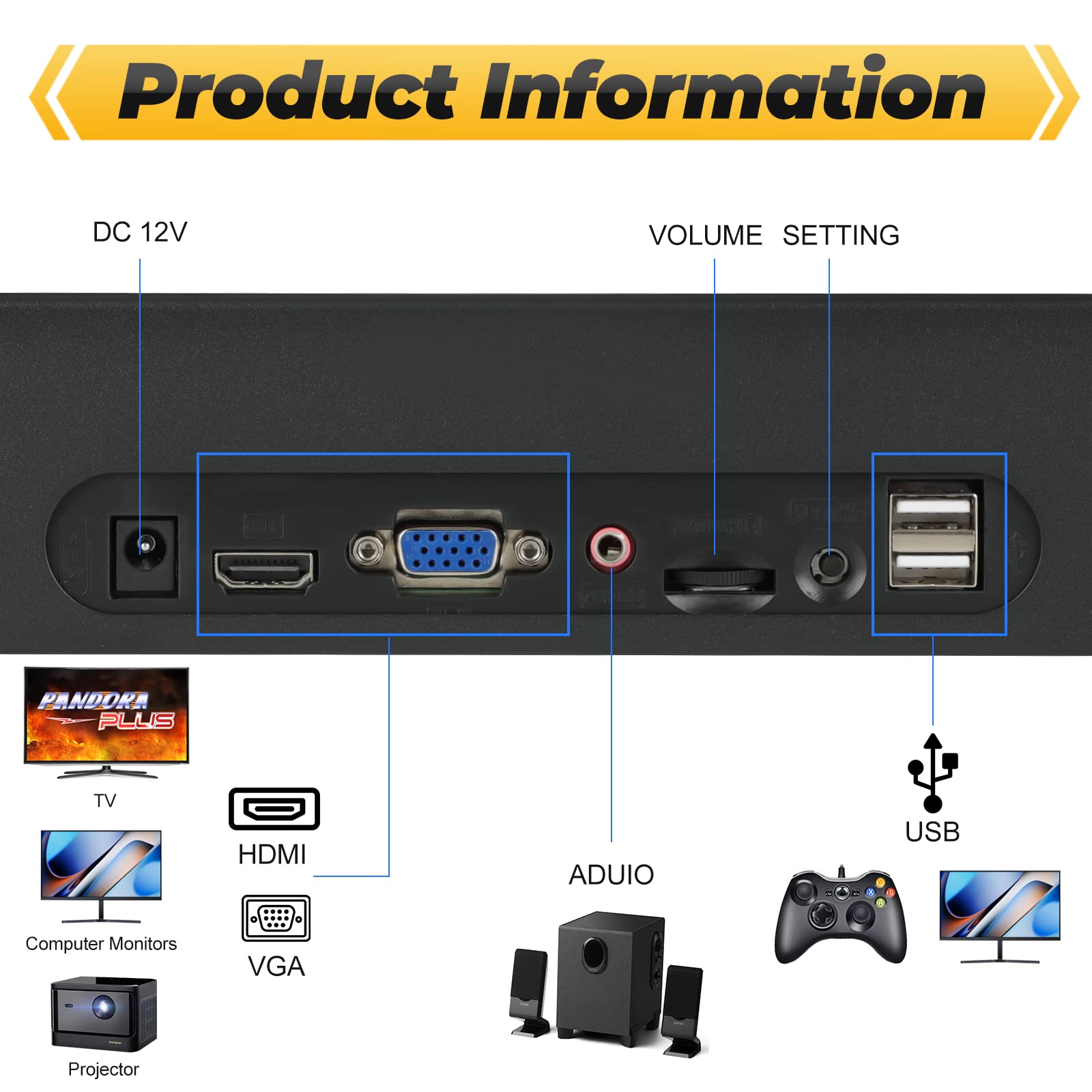 Pandora Box Console 32000 Arcade Games in 1,Retro Game Machine for TV PC Projector, Supports Up to 4 Players, Full HD Output, Search, Save, Hide, Favorites List