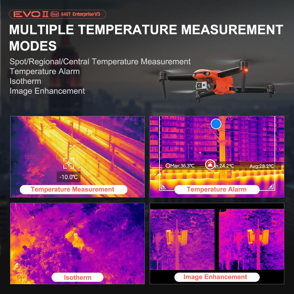 Autel Robotics EVO II Dual 640T Enterprise V3, 640 * 512 T~hermal Imaging | Support Remote ID, 0.8" RYYB CMOS 8K Sensor, DRI Ranges, 1-16x Zoom, 42 Mins,15KM Transmission