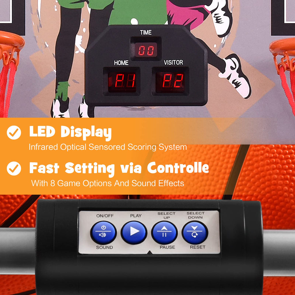Goplus Foldable Dual Shot Basketball Arcade Game, Electronic Basketball Hoop w/LCD Scoreboard, 8 Game Modes, 4 Balls, Indoor Outdoor Basketball Game Machine for Adults (Green)