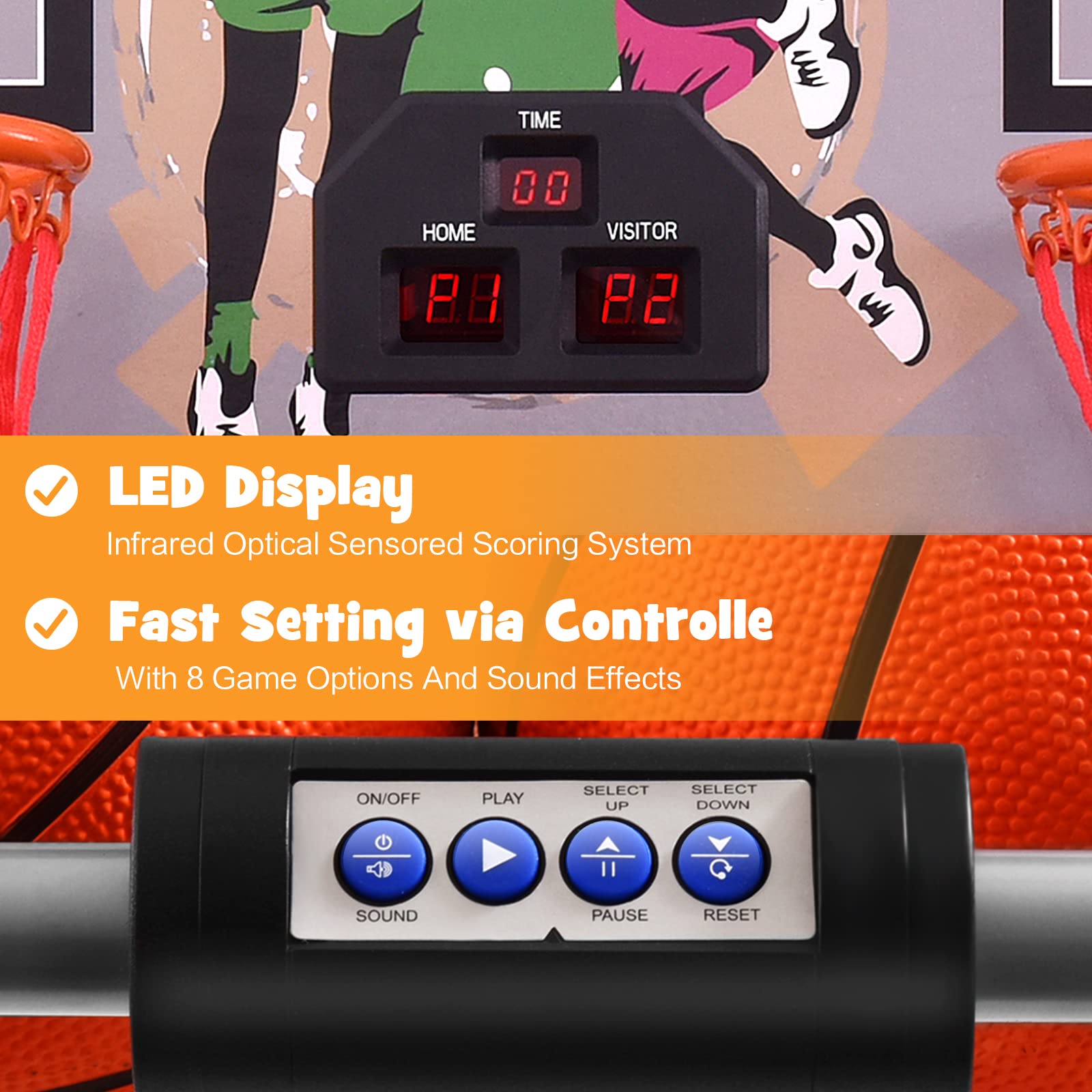 Goplus Foldable Dual Shot Basketball Arcade Game, Electronic Basketball Hoop w/LCD Scoreboard, 8 Game Modes, 4 Balls, Indoor Outdoor Basketball Game Machine for Adults (Green)