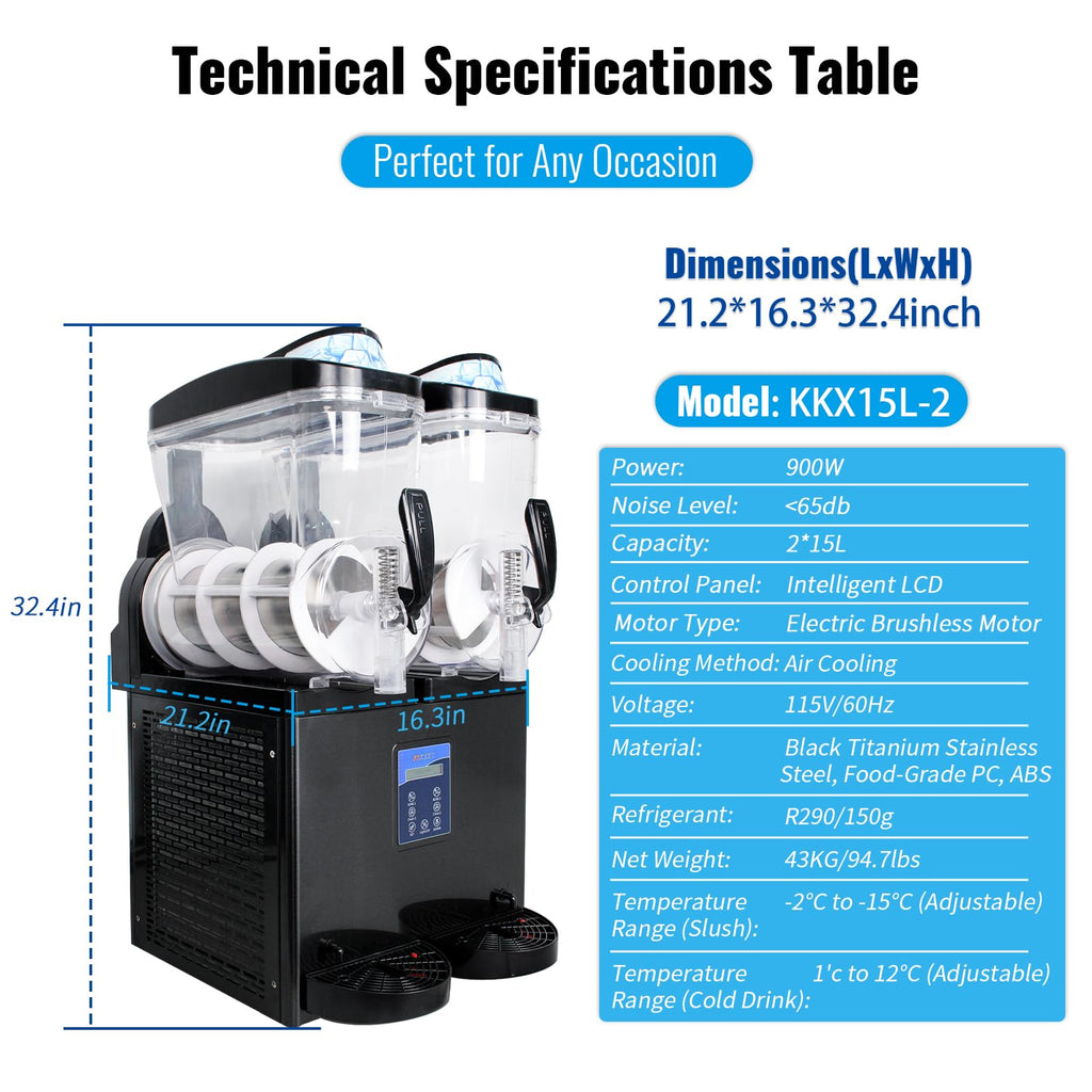 Slushie Machine Commercial 8Gal/30L, Slushy Machine Maker 900W, 2 Mods Margarita Frozen Drink Cocktail Maker for Restaurants, Bars, Cafes, Food Truck