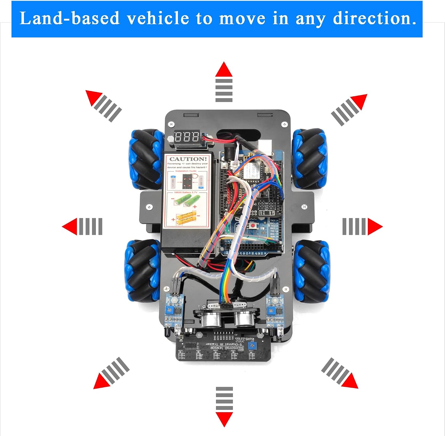 Mecanum Wheels Robot Car Kit for Arduino Mega2560 STEM Remote Controlled DIY Coding Learning & Programming Kit Omni Directional (for arduino)