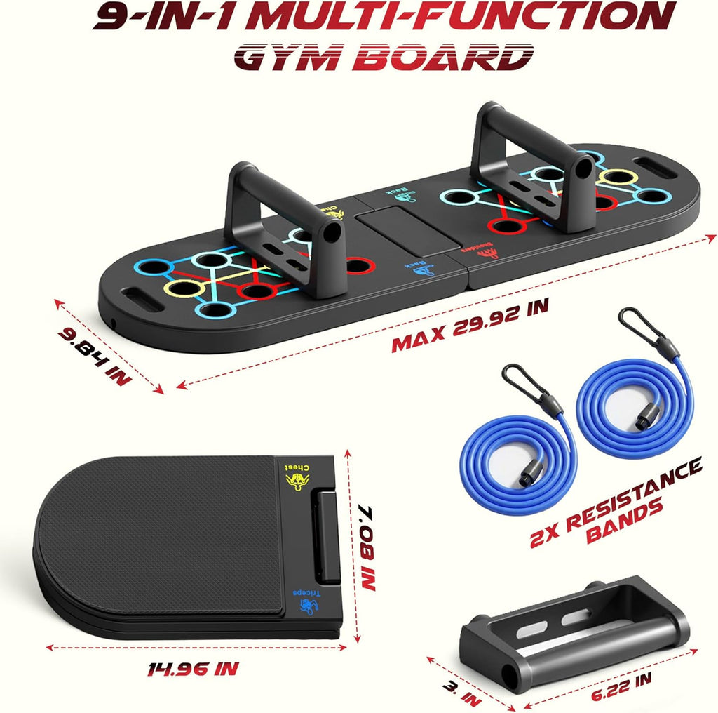 Plank Board & Push Up Board 22-in-1 with Resistance Bands – Core Trainer with Foam Elbow Pads, Foldable Home Gym Equipment for Men & Women