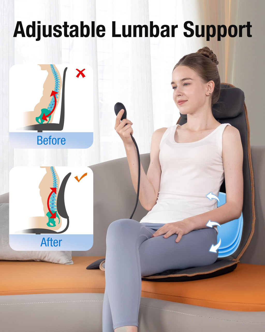 SLOTHMORE Massage Chair Pad, Back Massager for Chair, Massage Seat Cushion with 8 Vibration Motors, 2 Heat Levels for Neck/Back, Home & Office Use, Father Day Gifts
