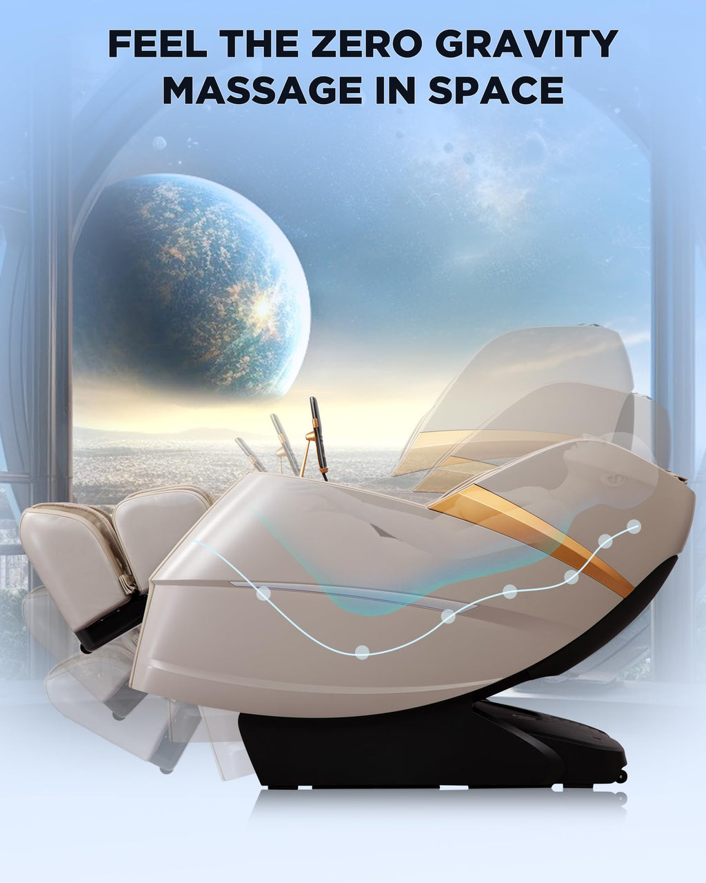 Oversize 4D Massage Chair Full Body Zero Gravity Massage Recliner Chair SL Track Motorized Extension Calf Kneading Massage Yoga Stretch Back Heating 20 Modes Space Saving AI Control Ivory