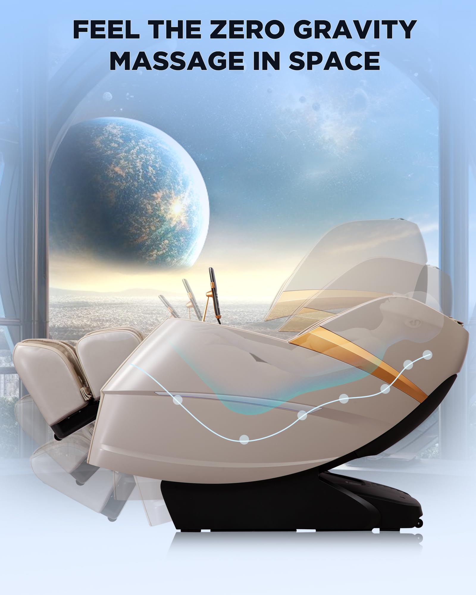 Oversize 4D Massage Chair Full Body Zero Gravity Massage Recliner Chair SL Track Motorized Extension Calf Kneading Massage Yoga Stretch Back Heating 20 Modes Space Saving AI Control Ivory