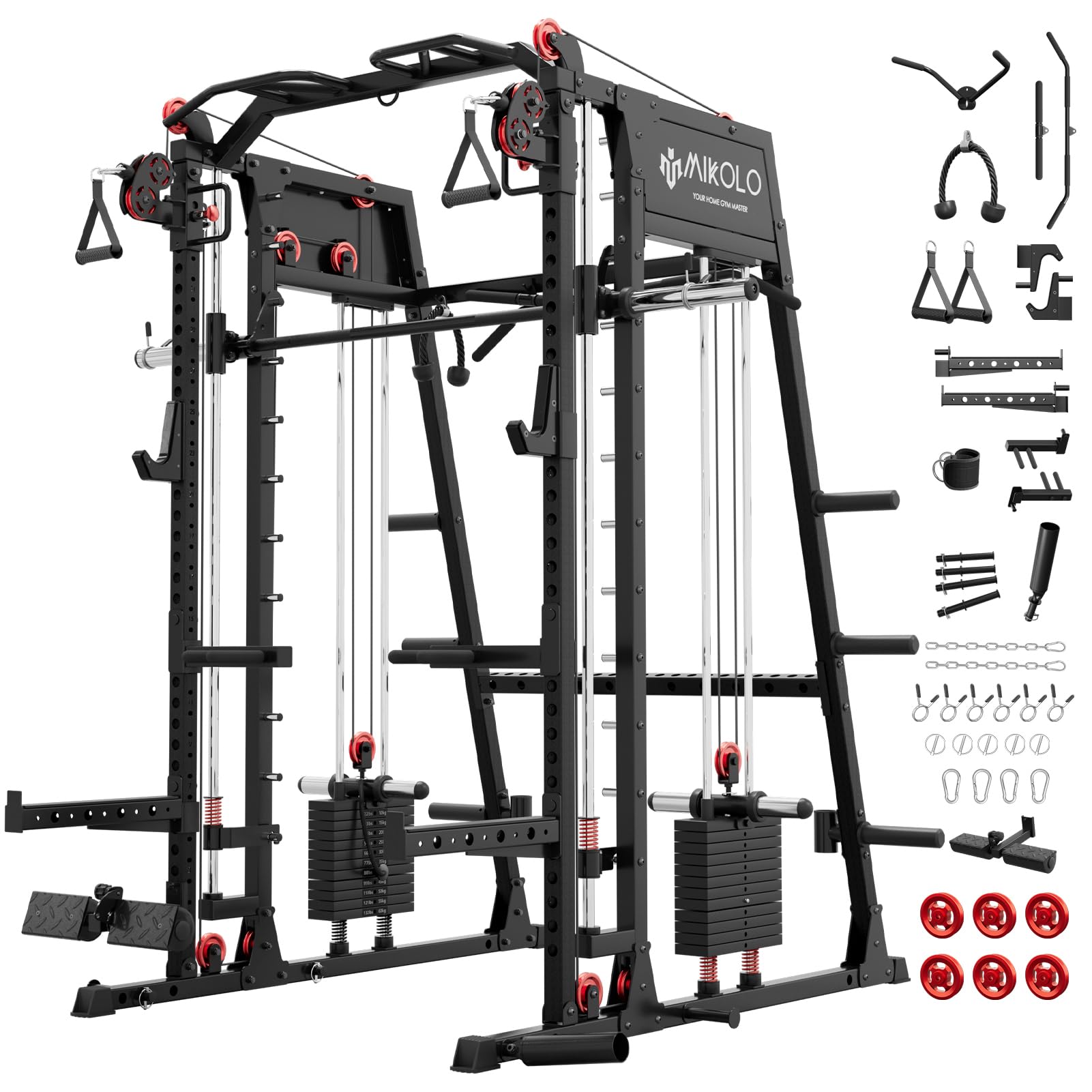 Mikolo M4 2.0 Smith Machine, All-in-One Home Gym Power Cage with LAT Pulldown & Cable Crossover, Squat Rack for Full Body Workouts