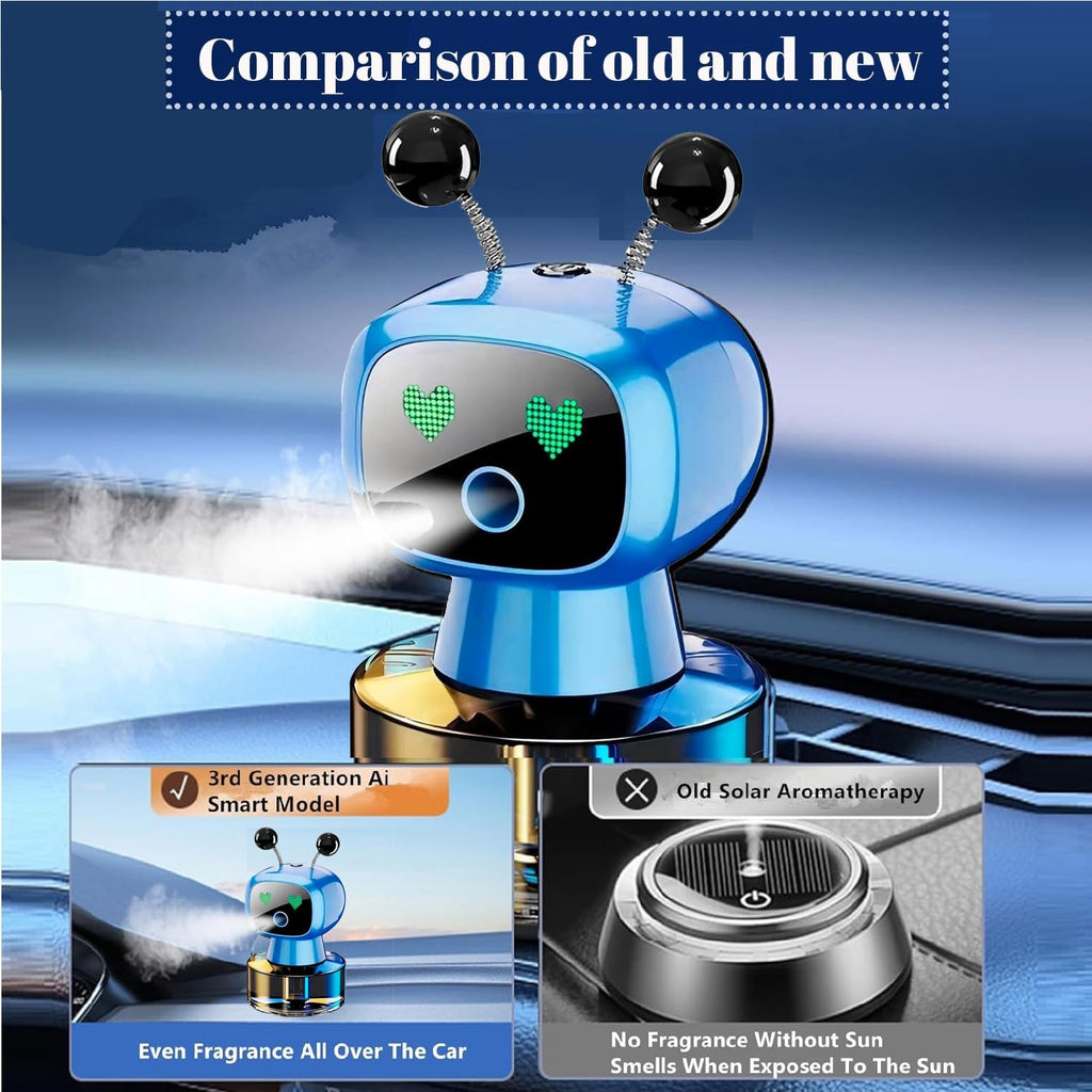 Robot Intelligent Aromatherapy Machine, Smart Cute Robot Car Air Freshener - Fine Spray/Fillable/Four-Gear Adjustment/Vibration Sensing/On-Off/Large Capacity Long-Lasting Fragrance/Black-V2(Cologne)