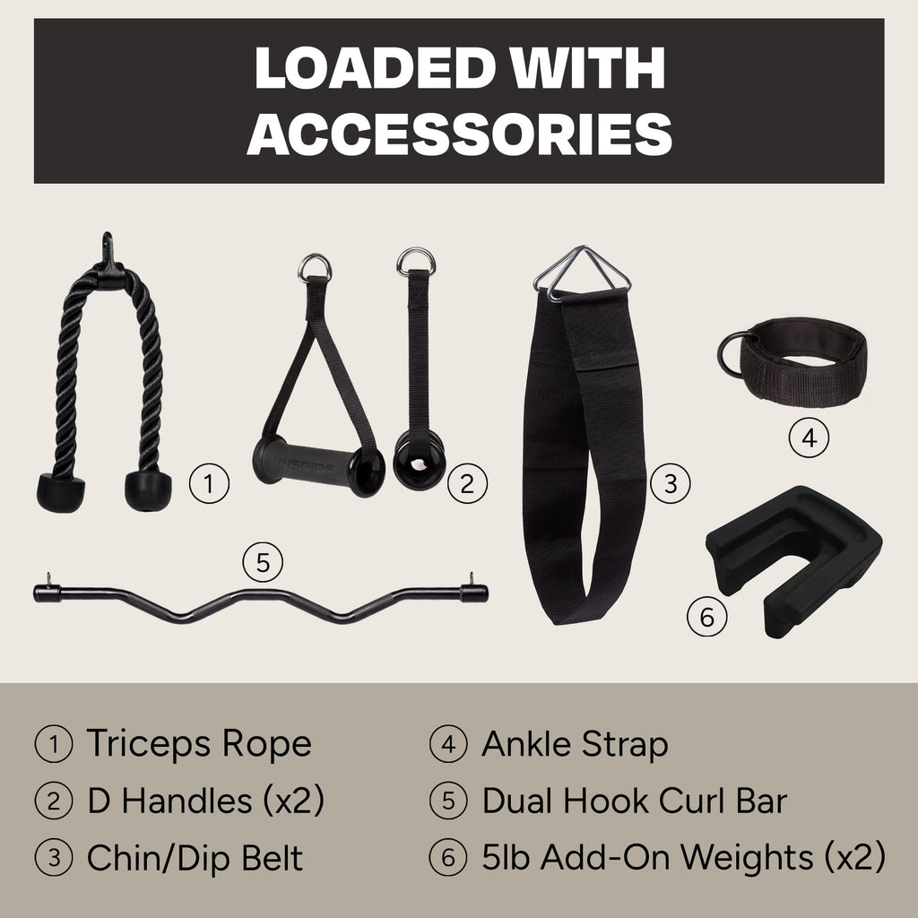 Inspire Fitness FTX Functional Trainer - Compact at Home Workout Machine with Accessories - Space Saving Design - Home Gym Cable Machine and Two 165 lb Weight Stacks