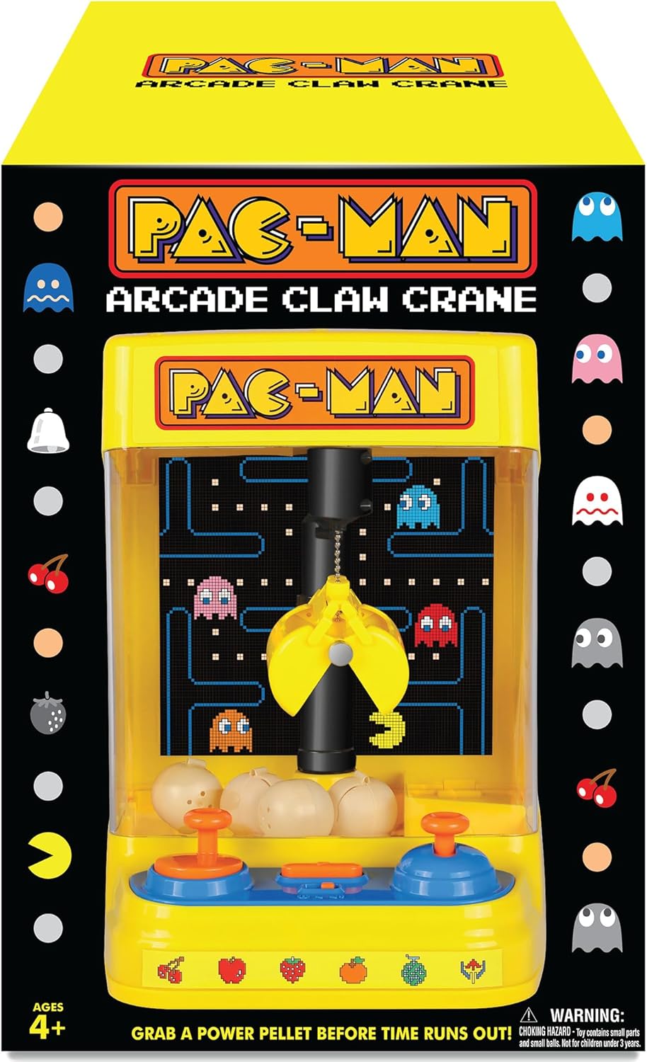 Pac-Man: Arcade Claw Crane - Core Series, Lights-Sounds Tabletop Game, Dual Joystick, Fill Pellets with Prizes, Licensed Collectible Toy, Adult-Kid 4+