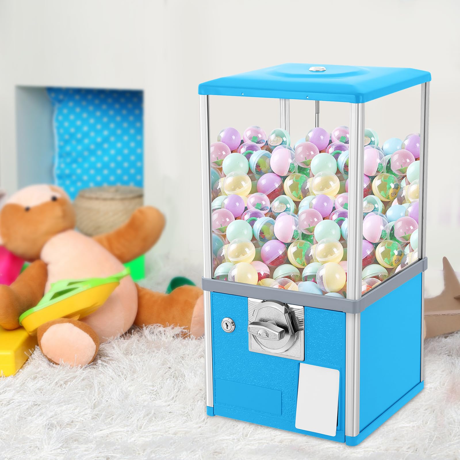 Big Capsule Vending Machine,25 Cent Commercial Vending Machine,Gumball Machine,Coin Operated Vending Machines for 1.77in Capsule,Dispenser Prize Machine for Game Stores(Blue)