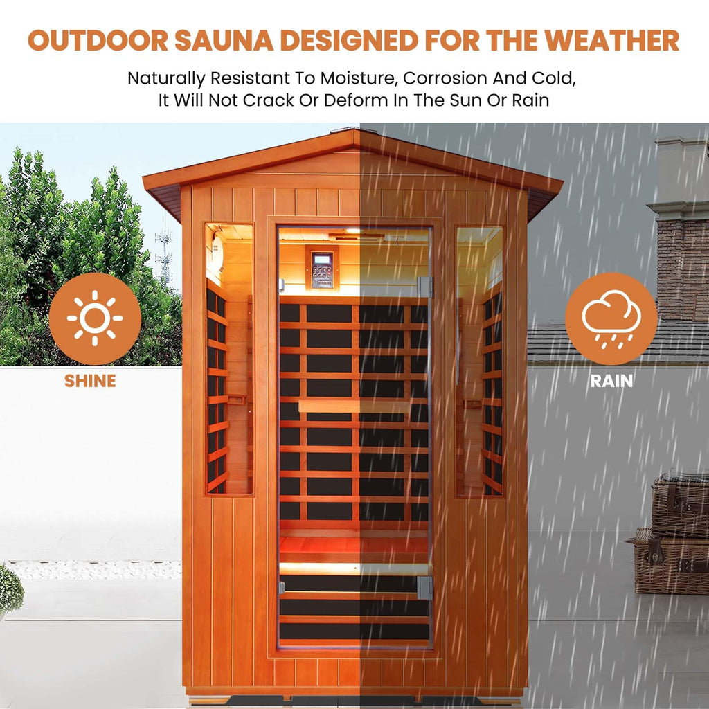 2 Person Infrared Sauna Far Infrared Sauna Room for Home Indoor 2000W Low-EMF Wood Dry Sauna with Full Starry Sky Lights Ceiling in 7 Color Speaker Fast Heating Easy Assembly- 47.3*41.3*74.8 IN