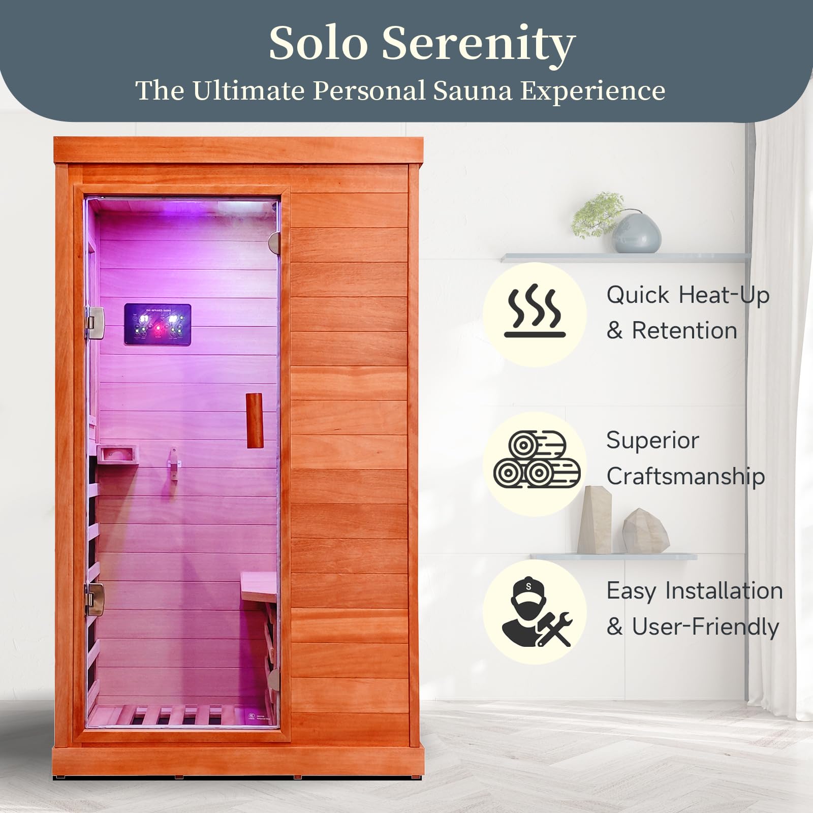 2 Person Infrared Sauna Far Infrared Sauna Room for Home Indoor 2000W Low-EMF Wood Dry Sauna with Full Starry Sky Lights Ceiling in 7 Color Speaker Fast Heating Easy Assembly- 47.3*41.3*74.8 IN