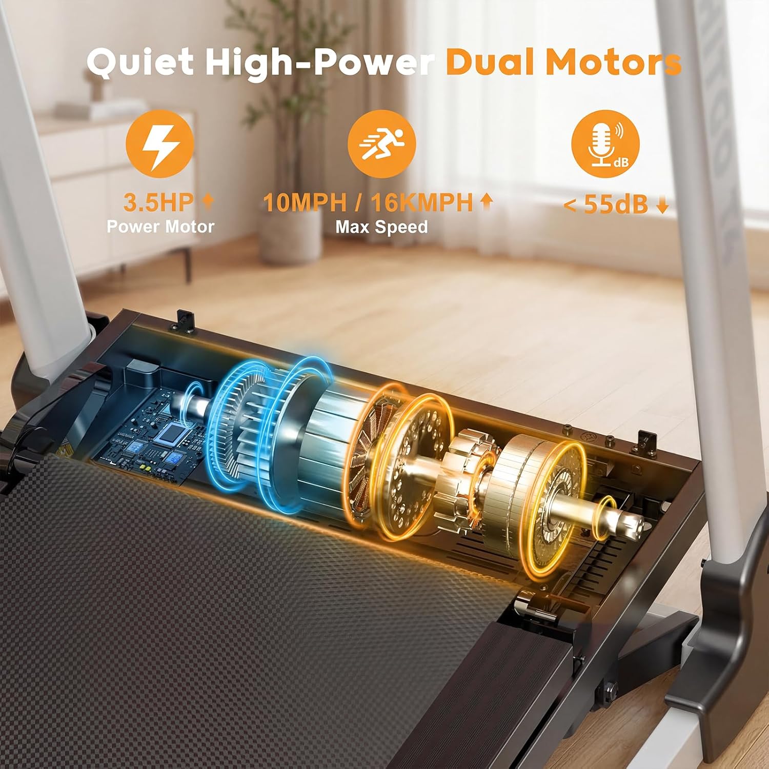 HitGo Treadmill with 15% Auto Incline,10 MPH High Speed Running Machine for Home Gym,Silent Brushless Motor,400lbs Weight Capacity,Air Cushion Shock Absorption,Bluetooth App Kinomap HitGo,Black