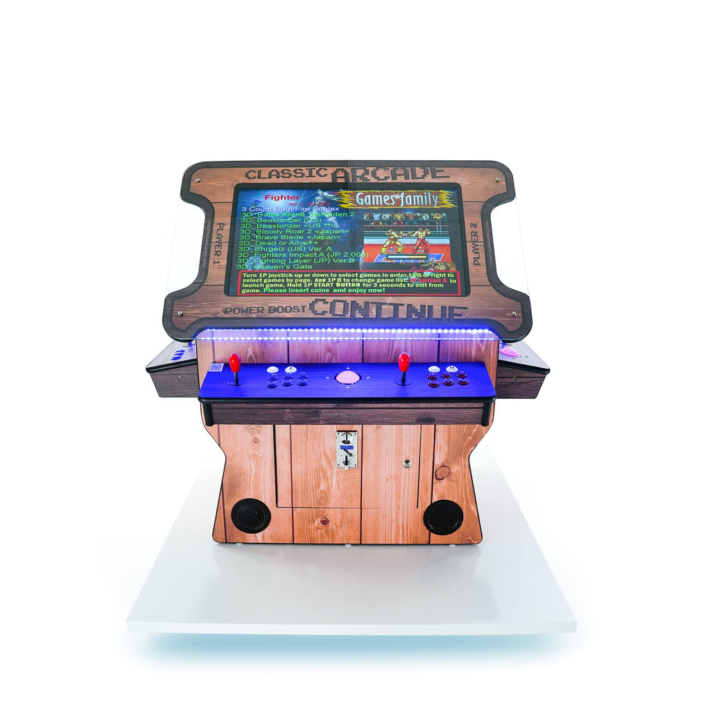 Creative Arcades Full Size Commercial Grade Cocktail Arcade Machine w/Lifting Screen | Trackball | Three-Sided | 4 Sanwa Joysticks | 2 Stools (4500 Games & 32" Screen & Woodgrain Edition)