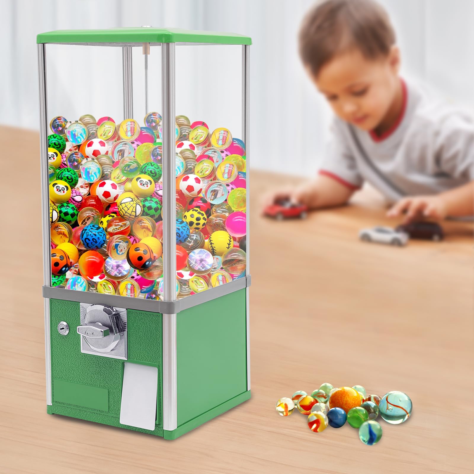 Commercial Candy Vending Machine, 4-Quarter Operated Toy Dispenser with Key Lock, 250-Capacity Capsule Vendor for Arcades Stores, 1.77-1.97in Toys (Black)