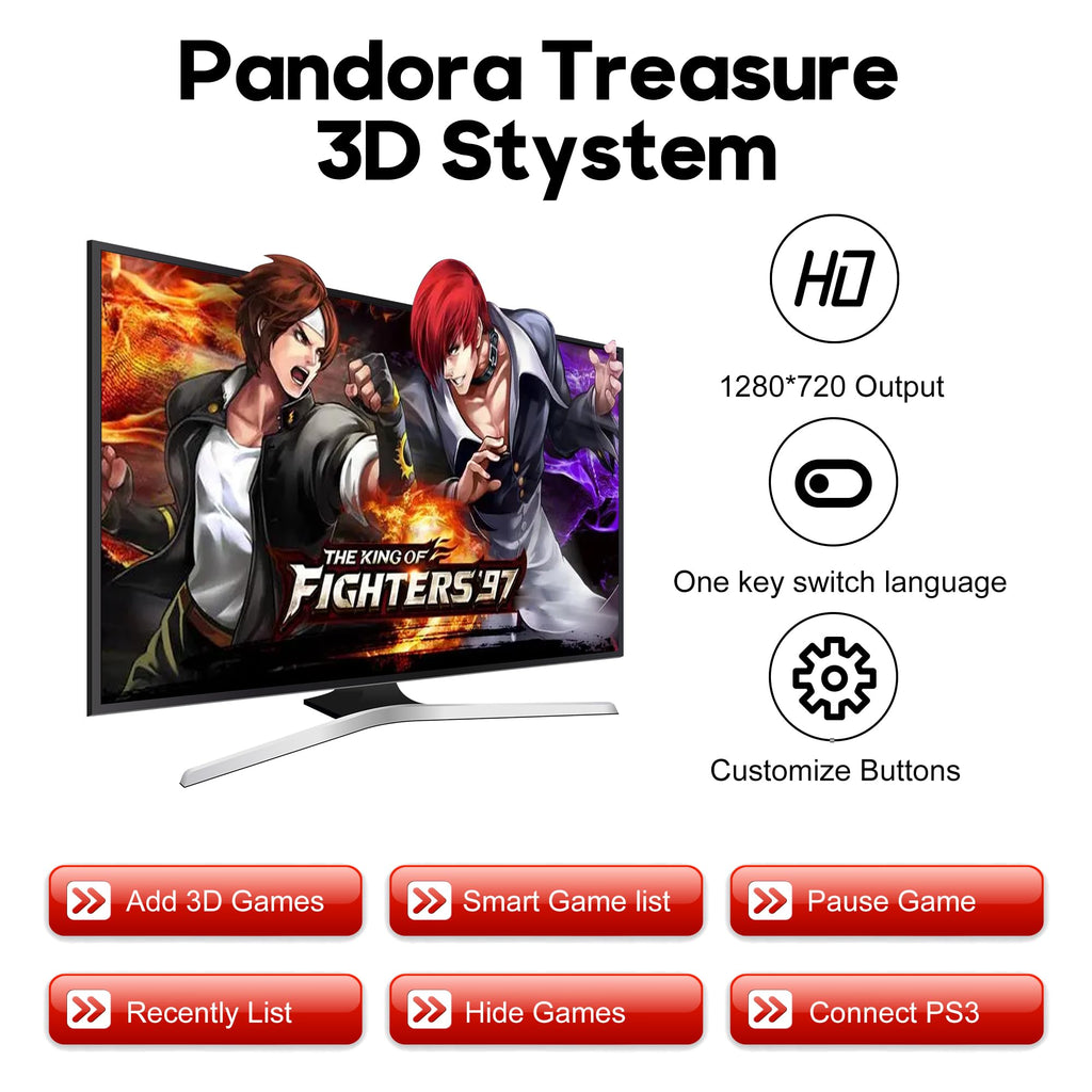 HHU Pandora Box Arcade Game Console 32000 Games Pre-Install，Two Separate Joysticks，Retro Game Machine for TV PC Projector, Supports Up to 4 Players, Full HD Output, Red & Blue