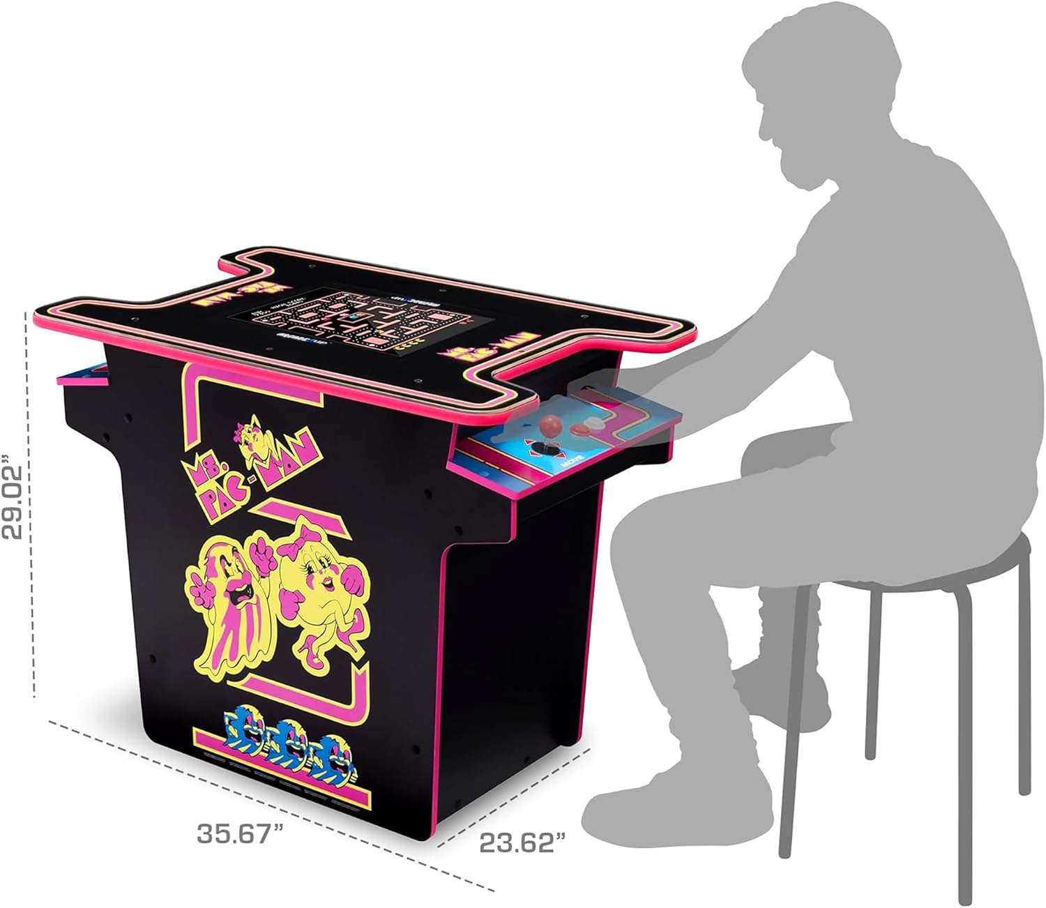 Arcade1Up Ms.PAC-MAN Head-to-Head Arcade Machine – Retro Home Arcade Table with 12 Classic Games, Light-Up Control Deck & Real-Feel Joysticks