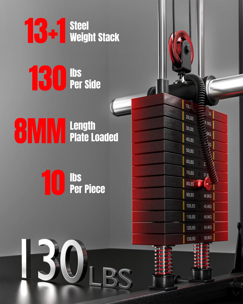 Mikolo M4 2.0 Smith Machine, 2200lbs Squat Rack with LAT-Pull Down System & Cable Crossover Machine, Training Equipment with Leg Hold-Down Attachment