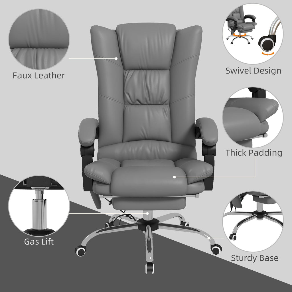Vinsetto Executive Massage Office Chair with 4 Vibration and Heat, 3 Modes, PU Leather Swivel Chair with Adjustable Height, Reclining Back, and Footrest, Light Brown