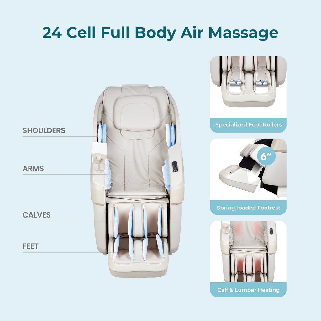 Titan Nido 3D l Full Body Massage Chair l AIR 3D Massage Mechanism l Rocking Motion Position l Voice Control l 2 Stage Zero Gravity Reclining l 7.5" Touchscreen Controller (Taupe) (RT5920)