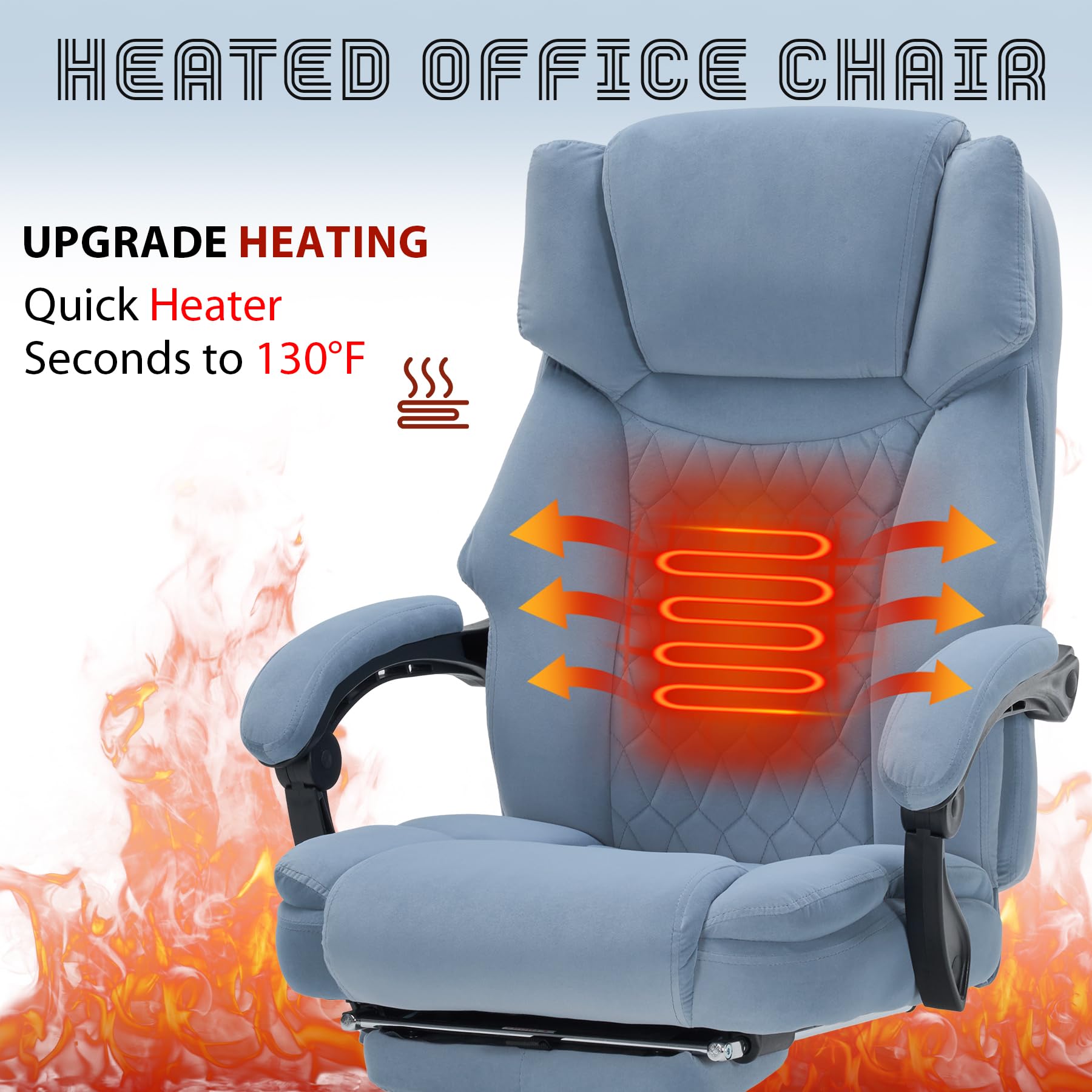 Massage Office Chair with Foot Rest 6 Points Vibration and Heat Home Office Desk Chairs for Heavy People 400lbs Reclining Managerial Chairs Ergonomic Executive Chair (Black)