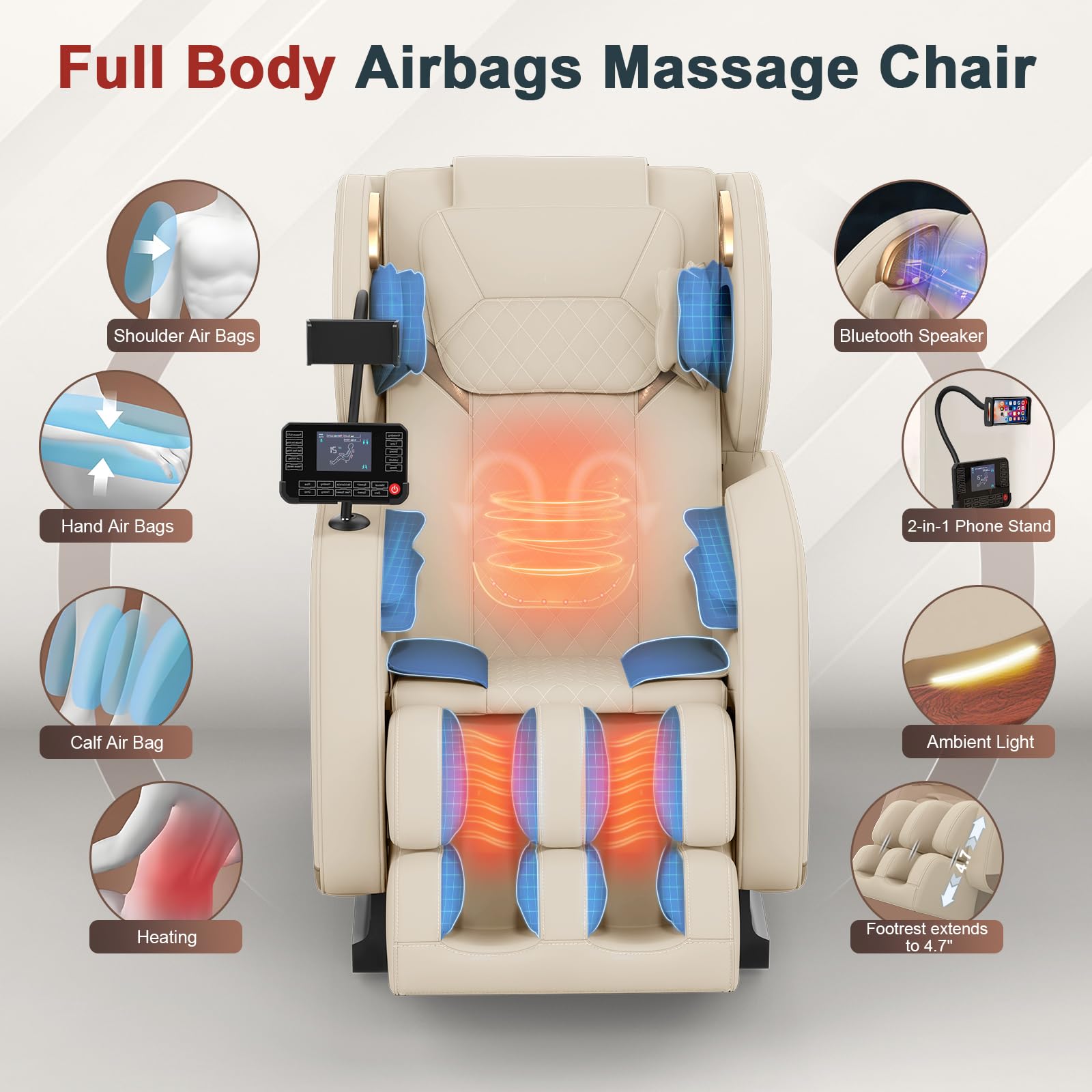 2026 Massage Chair, Massage Chairs Full Body and Recliner with 14 Fixed Points, Zero Gravity, Wood Grain Leather, Foot Massage, Airbags, Lumbar Heating, Bluetooth and Control Screen